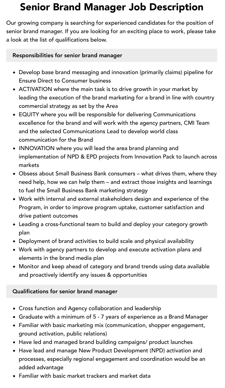 Senior Brand Designer Job Description