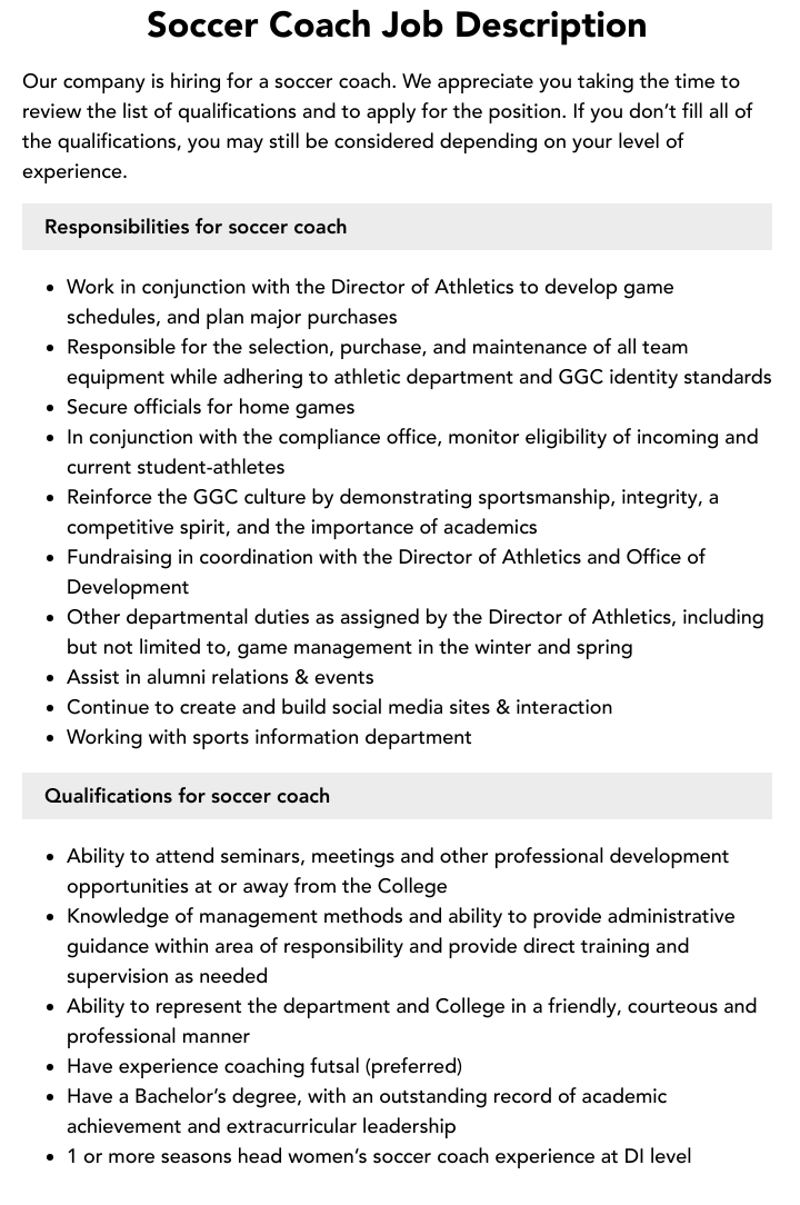 Soccer Coach Job Description Velvet Jobs