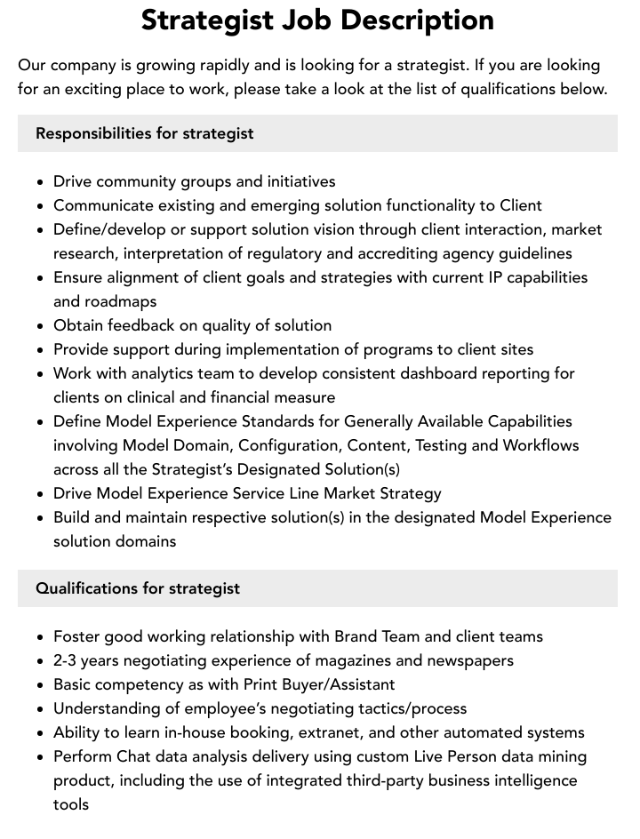 Strategist Job Description Velvet Jobs