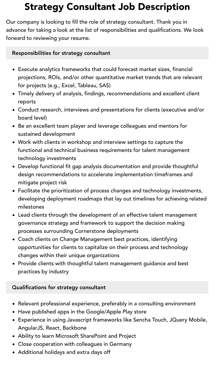 Strategy Consultant Job Description Velvet Jobs