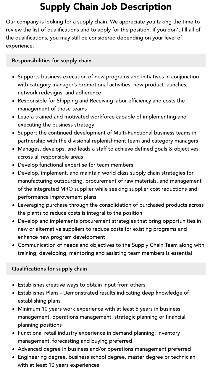 Supply Chain Job Description Velvet Jobs