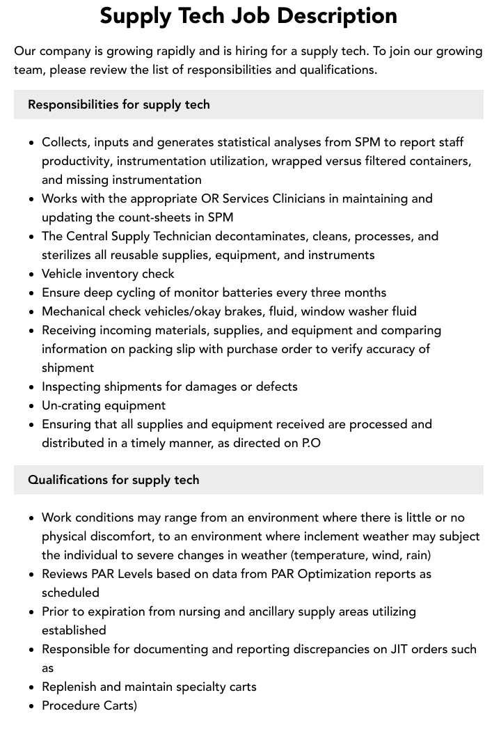 Supply Tech Job Description Velvet Jobs