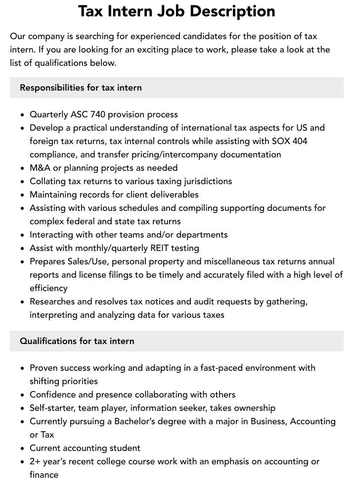 Tax Intern Job Description Velvet Jobs