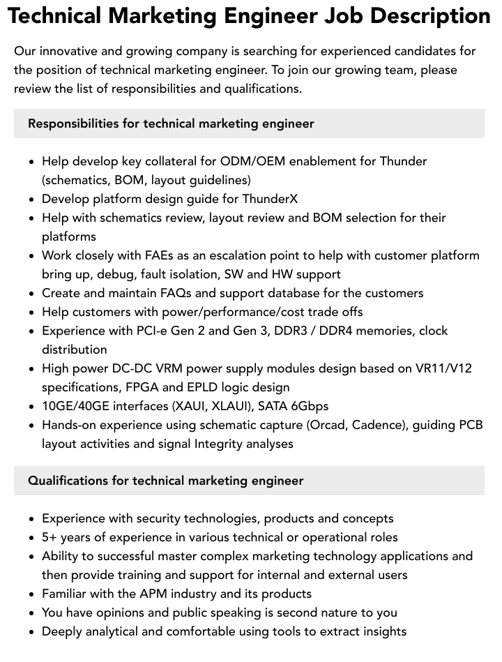 Technical Marketing Engineer Job Description Velvet Jobs
