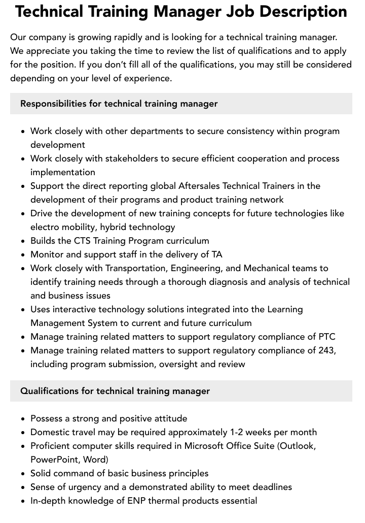 Bpo Training Manager Job Description