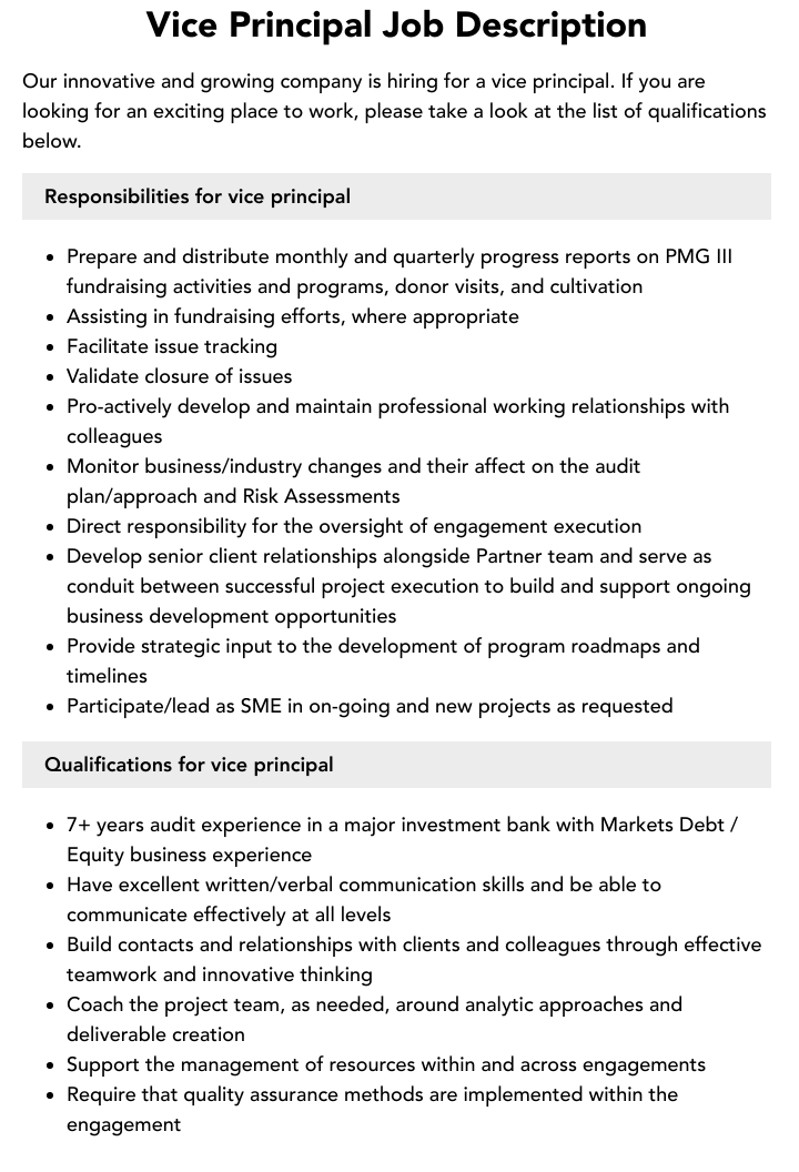 Vice Principal Job Responsibilities