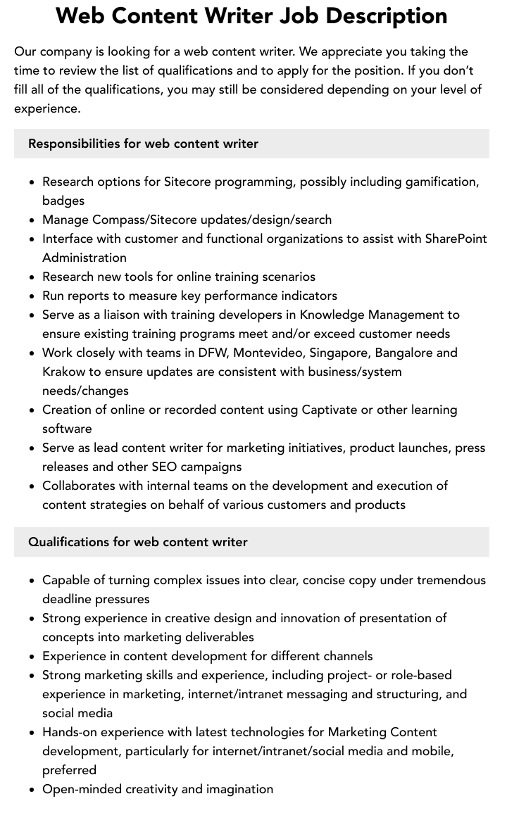 seo content writer job description india