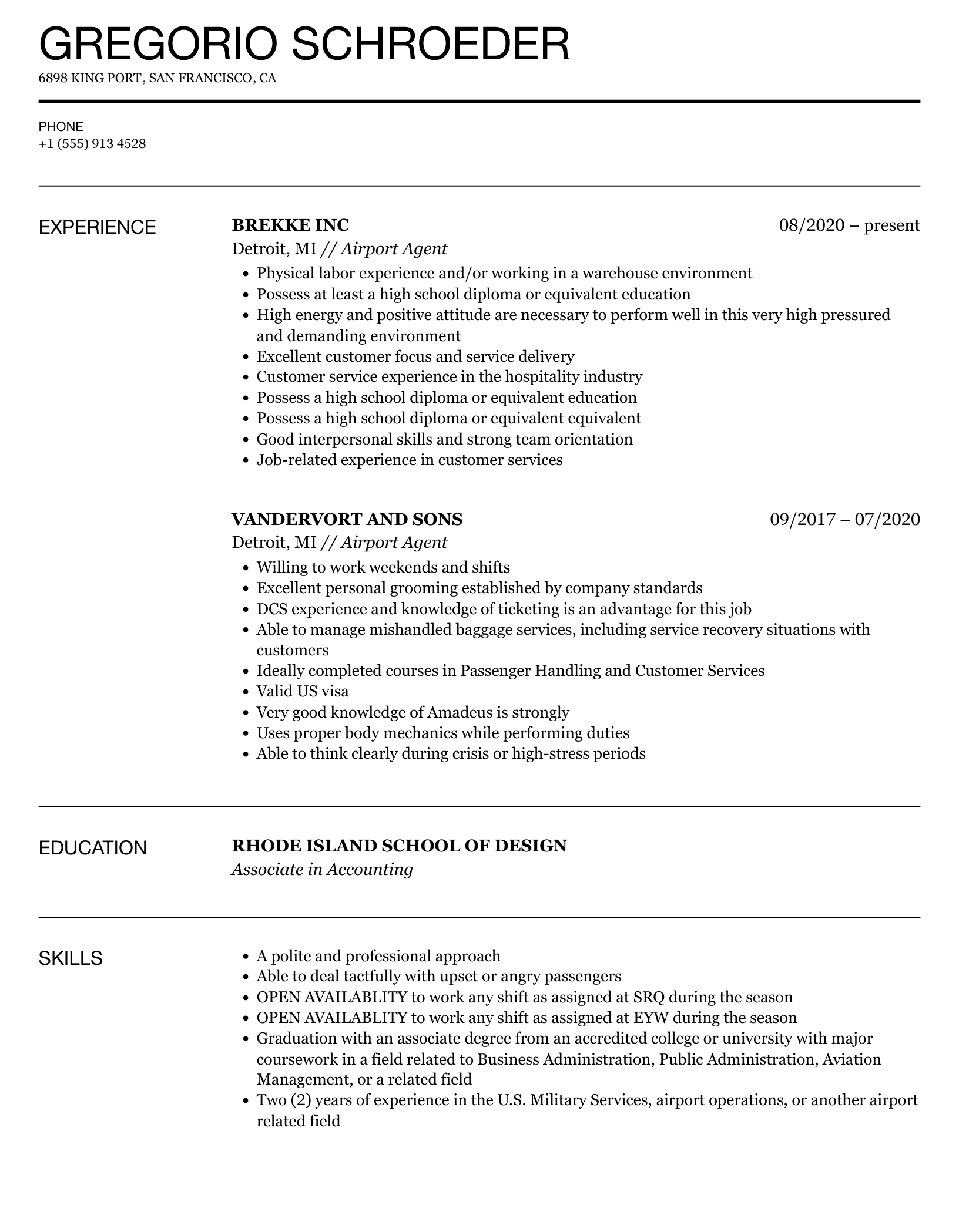 Airport Resume Sample