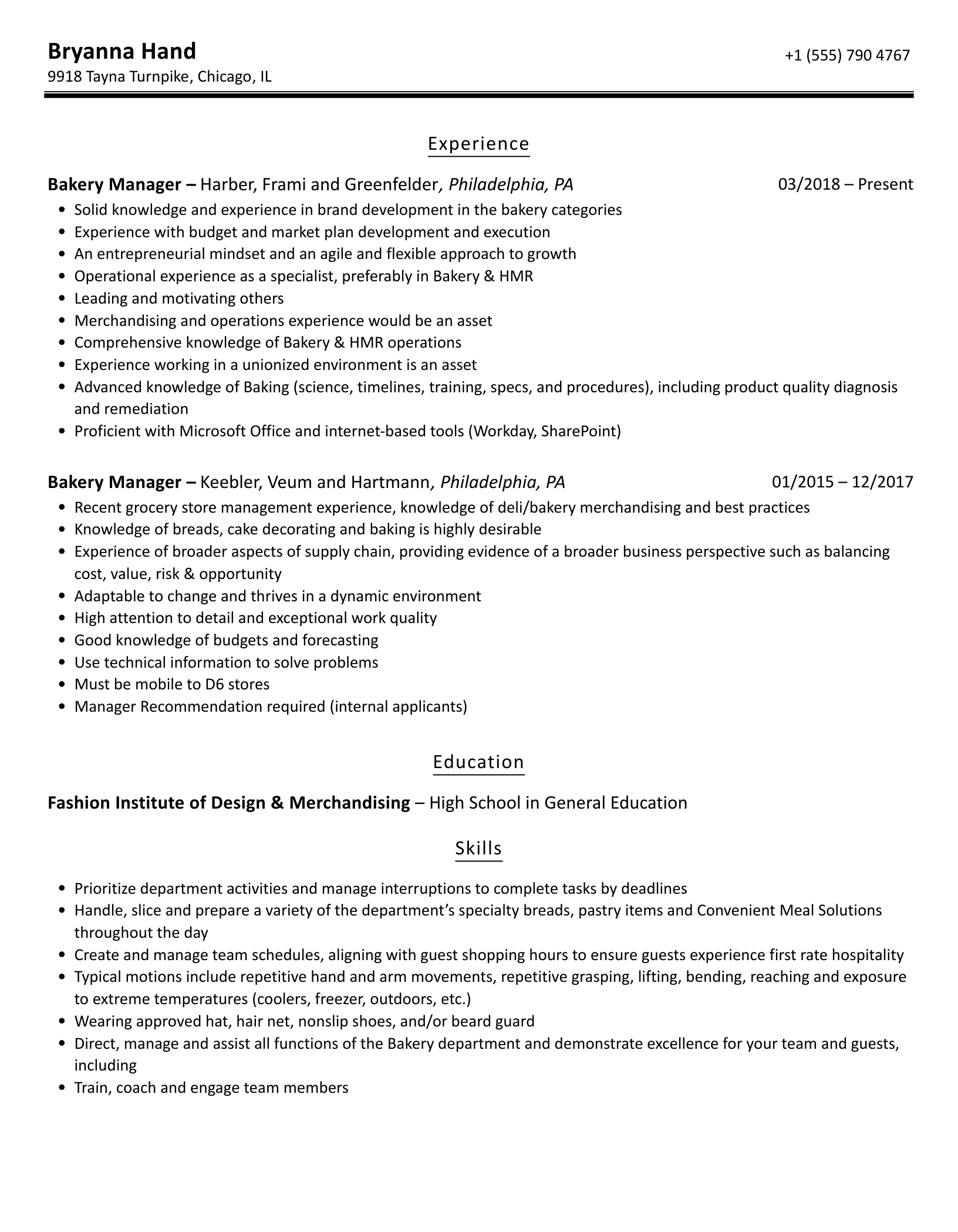 Bakery Worker Resume Sample Sample Resume Vrogue co