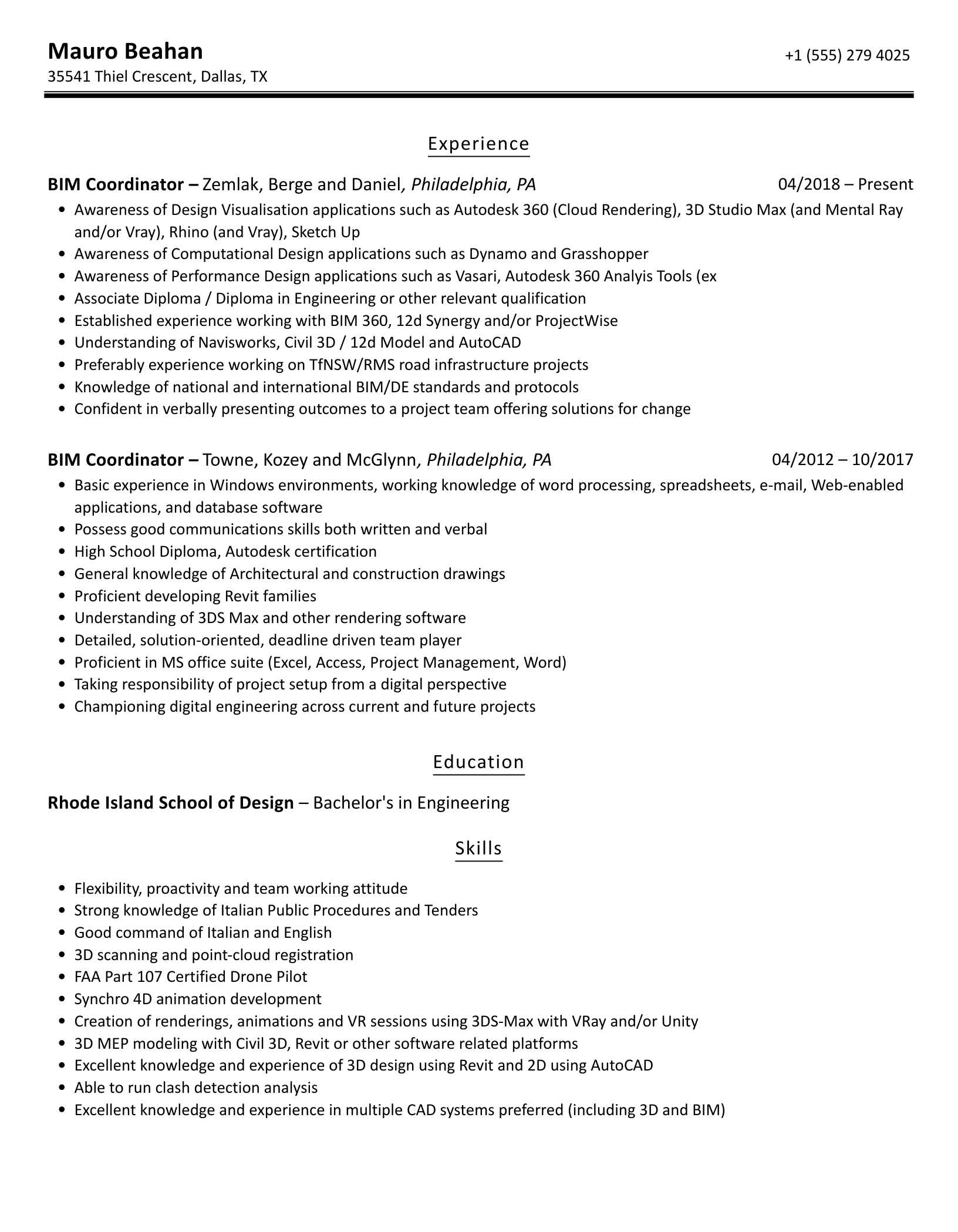 Bim Resume Sample
