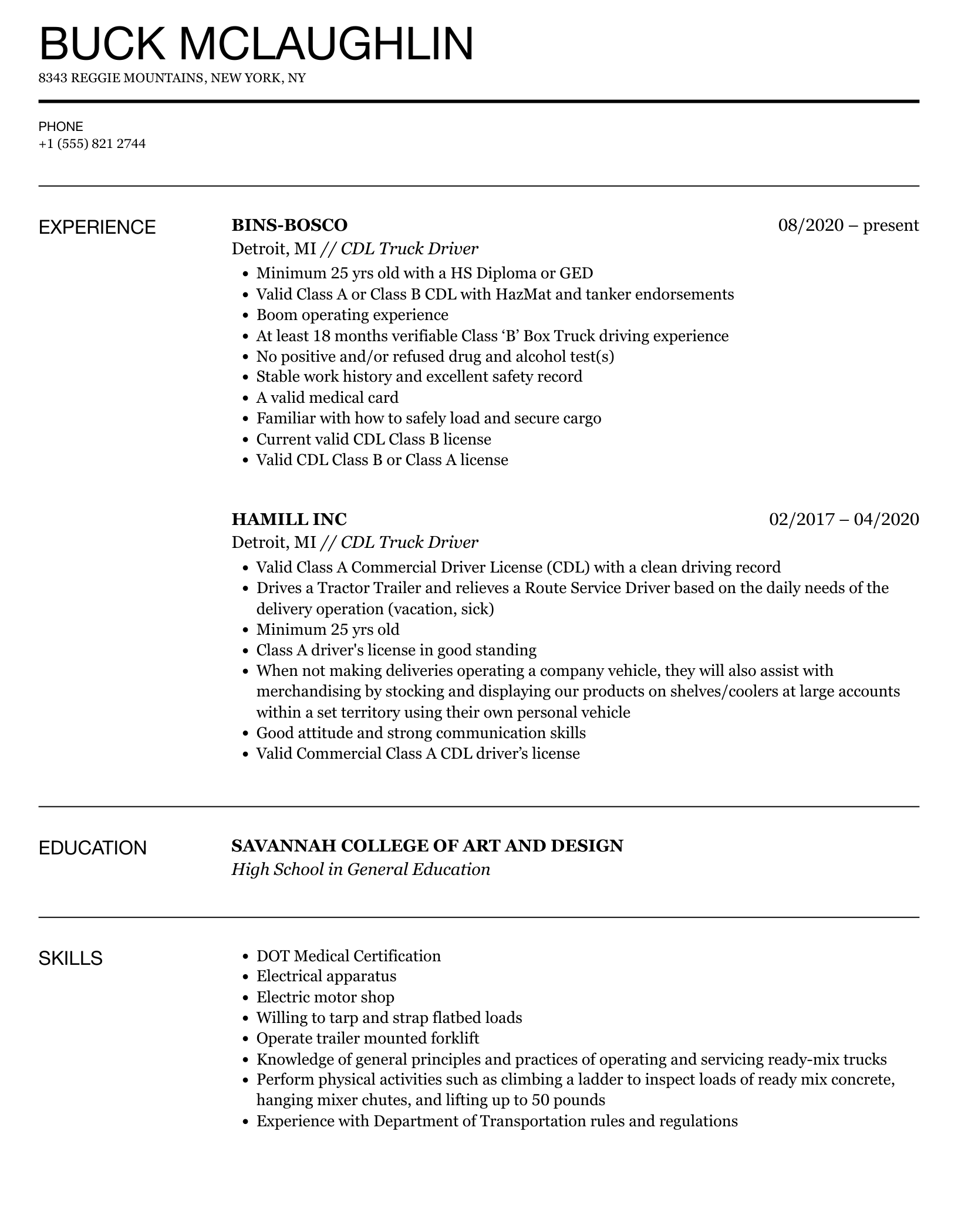 CDL Truck Driver Resume Samples Velvet Jobs