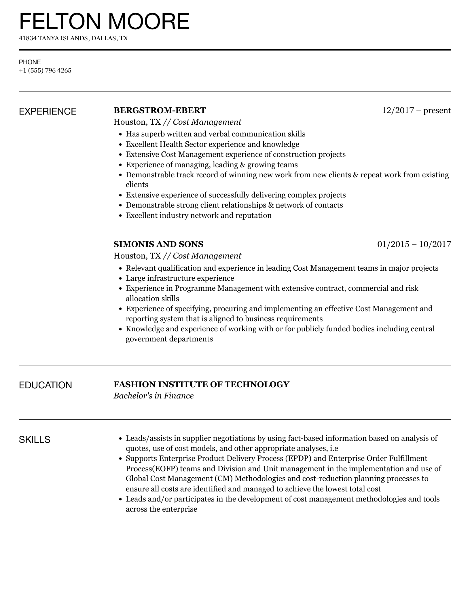 resume writing business cost