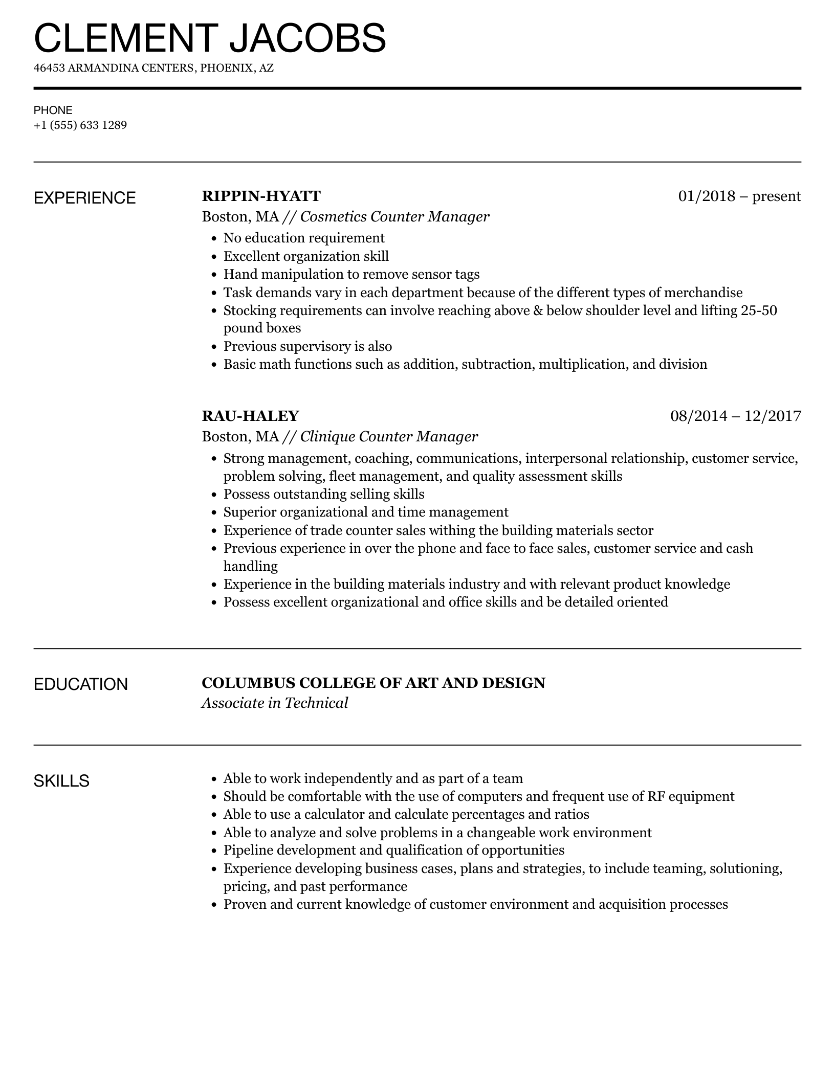 Cv Template For Makeup Counter Saubhaya Makeup