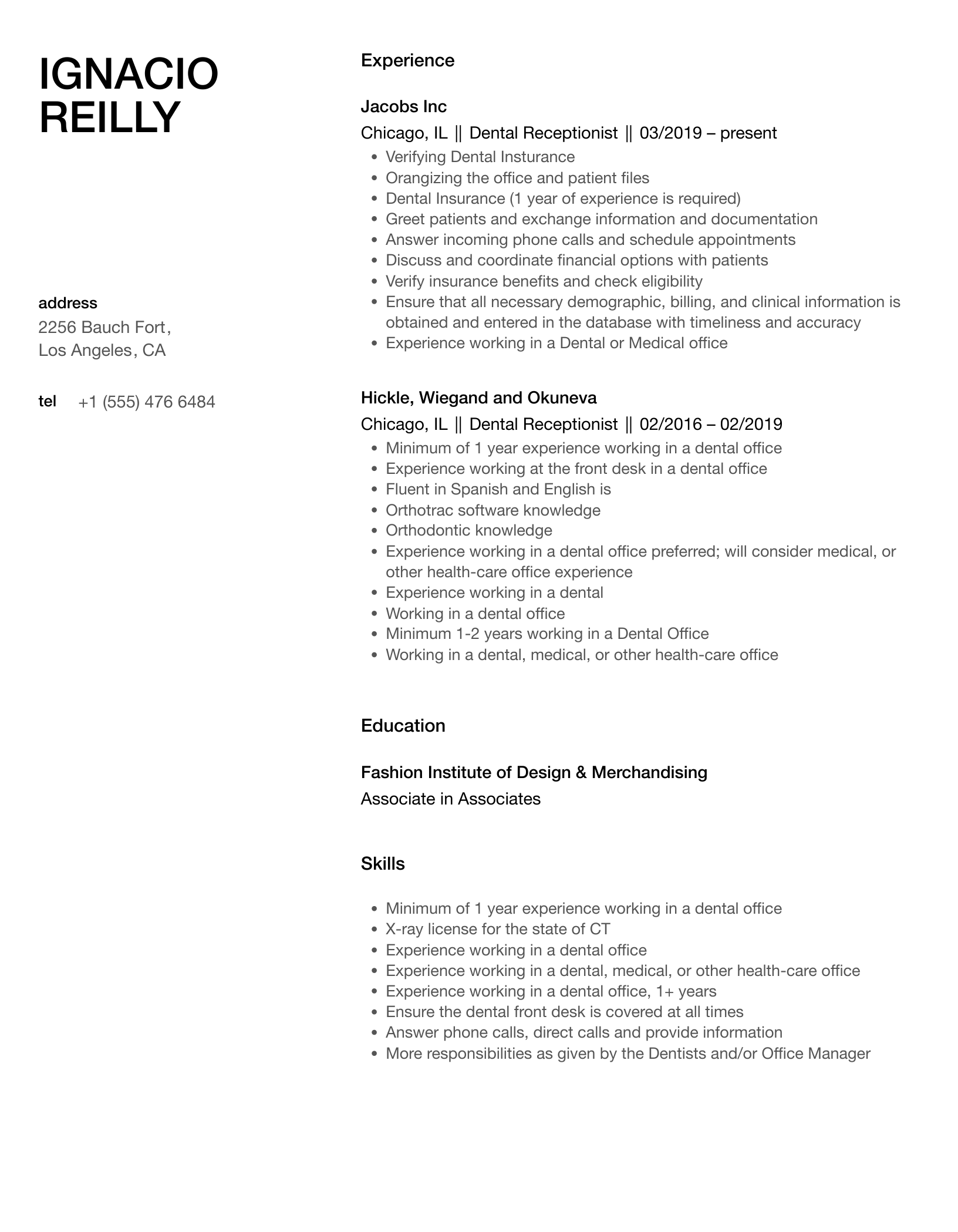 Dental Receptionist Resume Samples Velvet Jobs