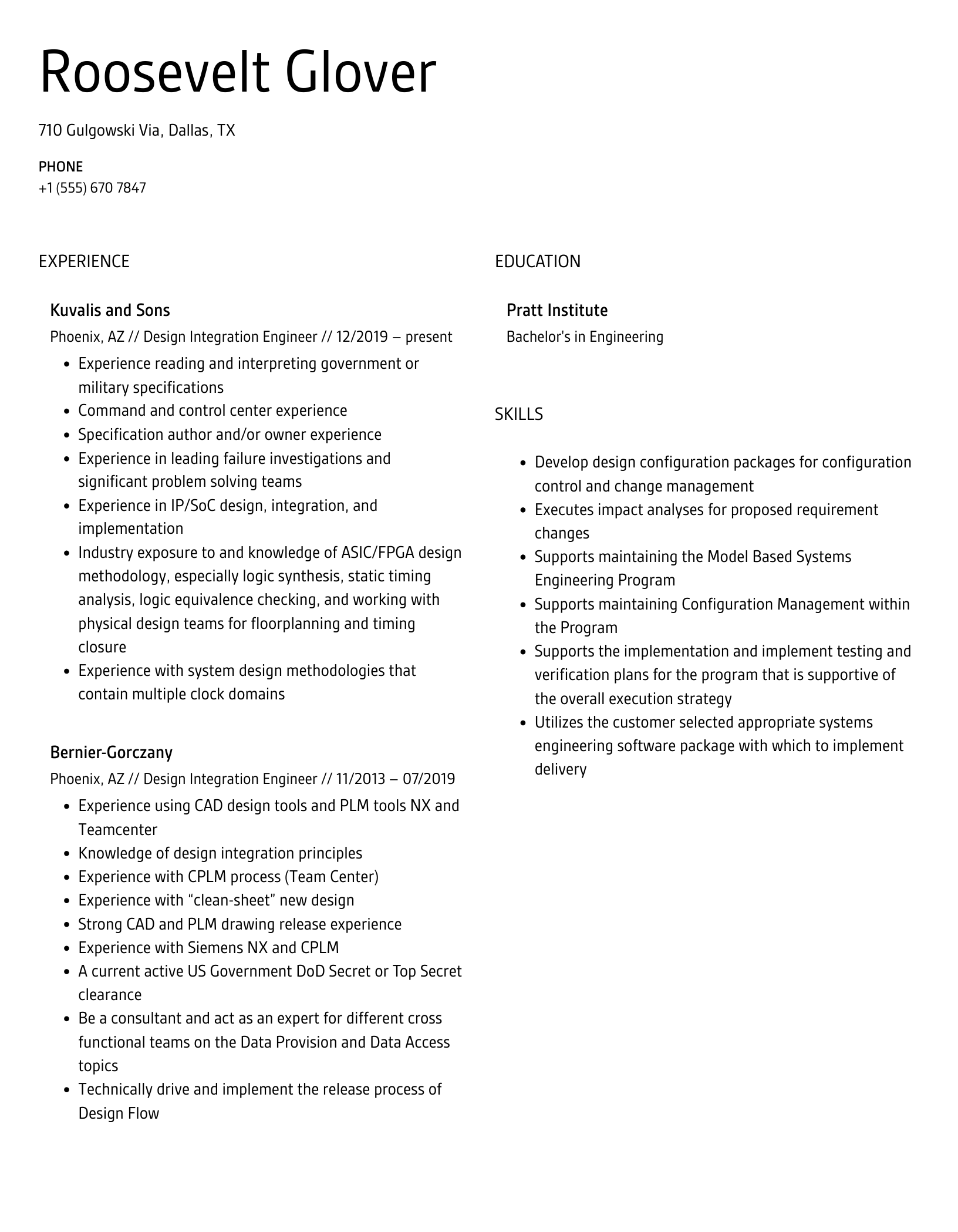 Design Integration Engineer Resume Sample