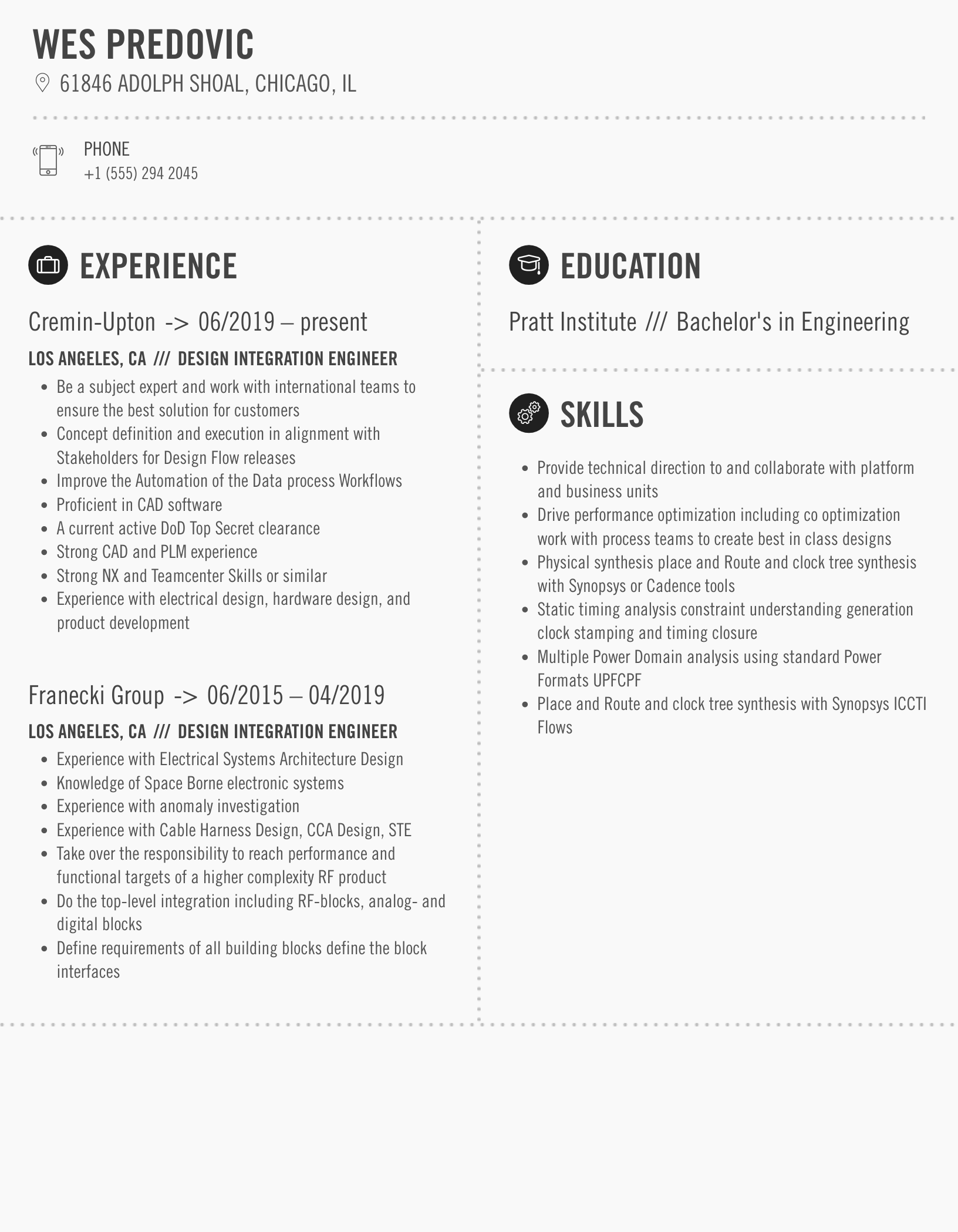 Design Integration Engineer Resume Sample