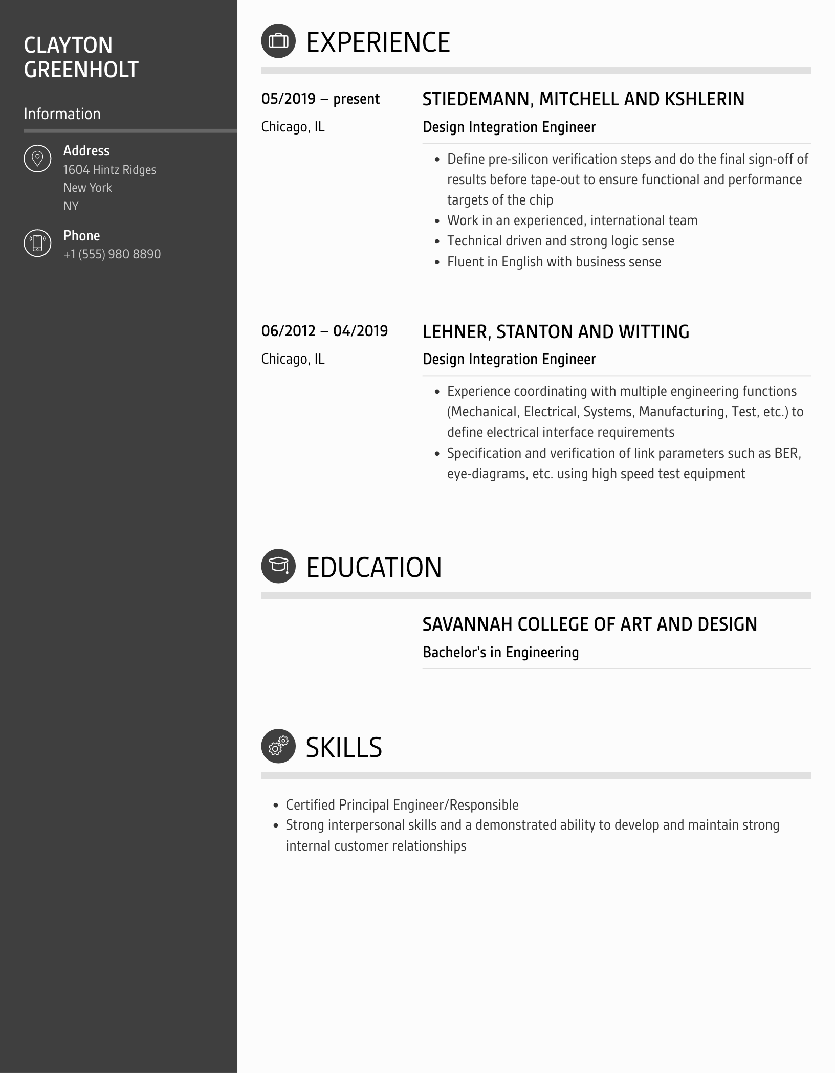 Design Integration Engineer Resume Sample