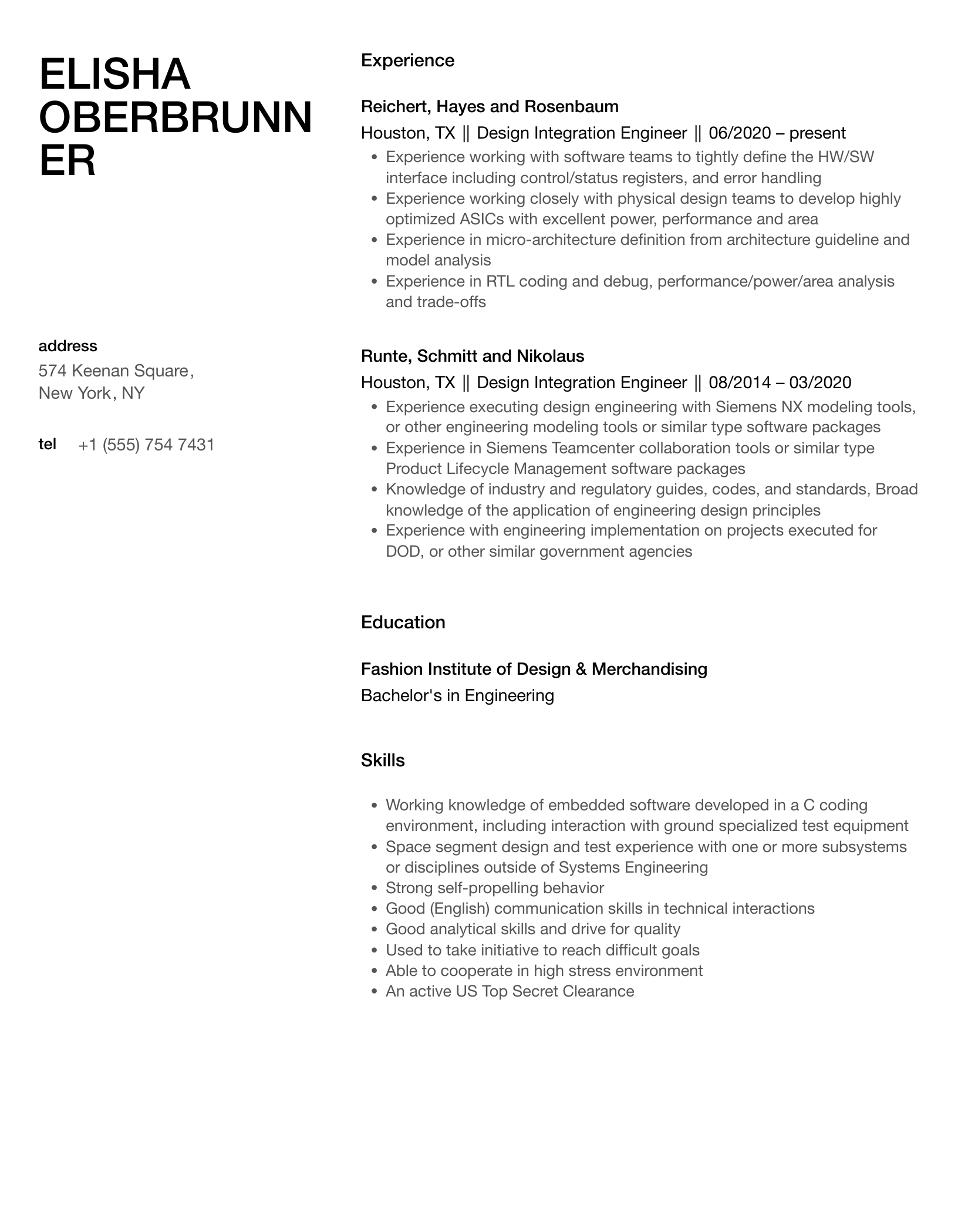 Design Integration Engineer Resume Sample