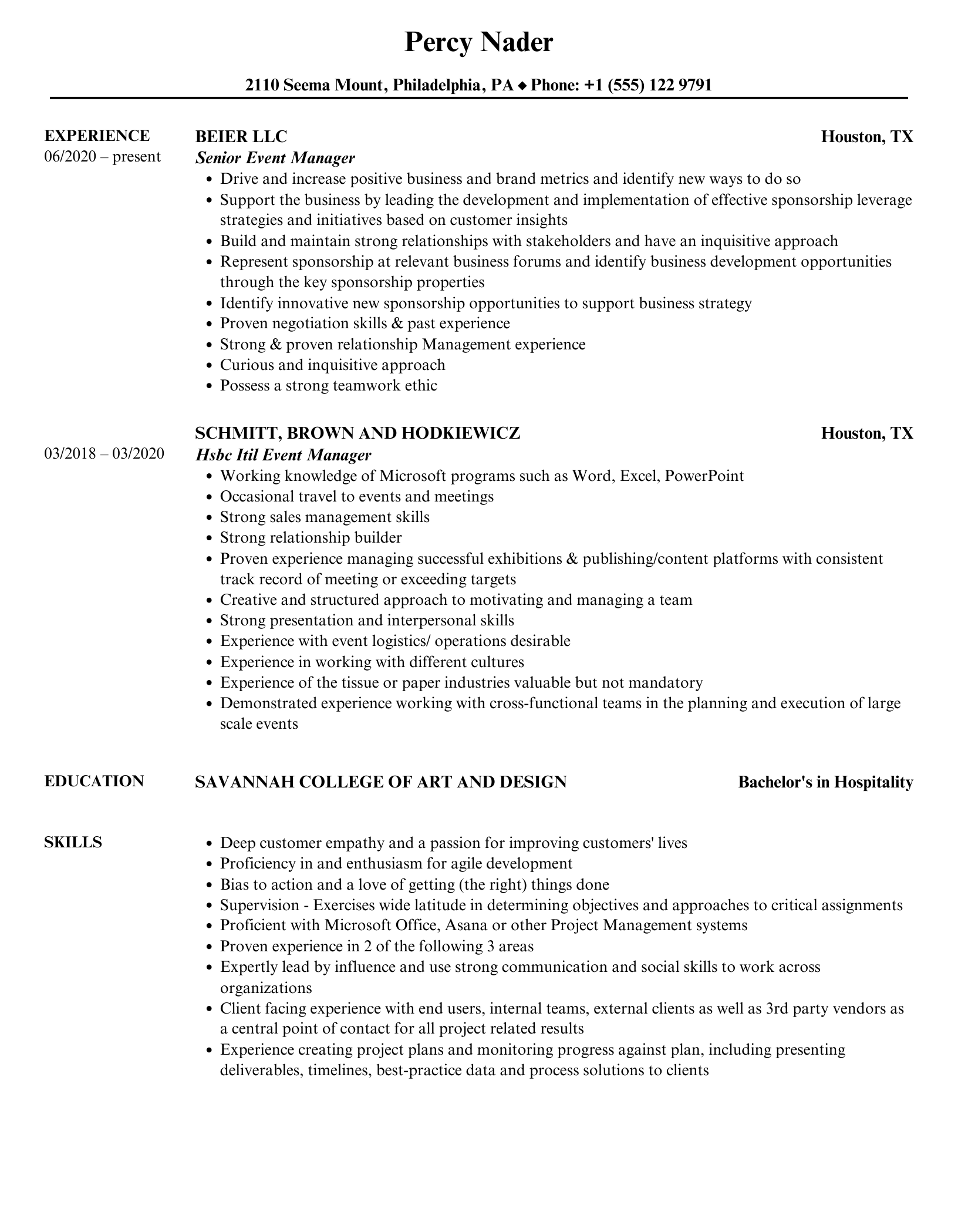 Event Manager Resume Samples Velvet Jobs