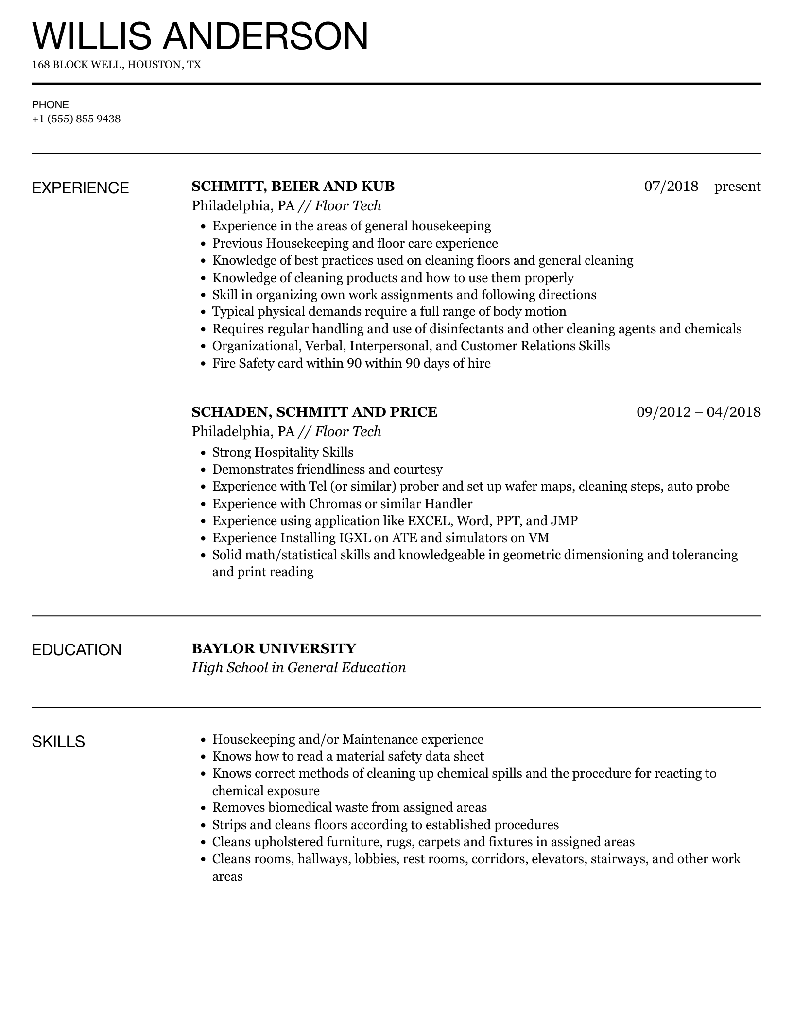 Floor Technician Job Description For Resume Carpet Vidalondon