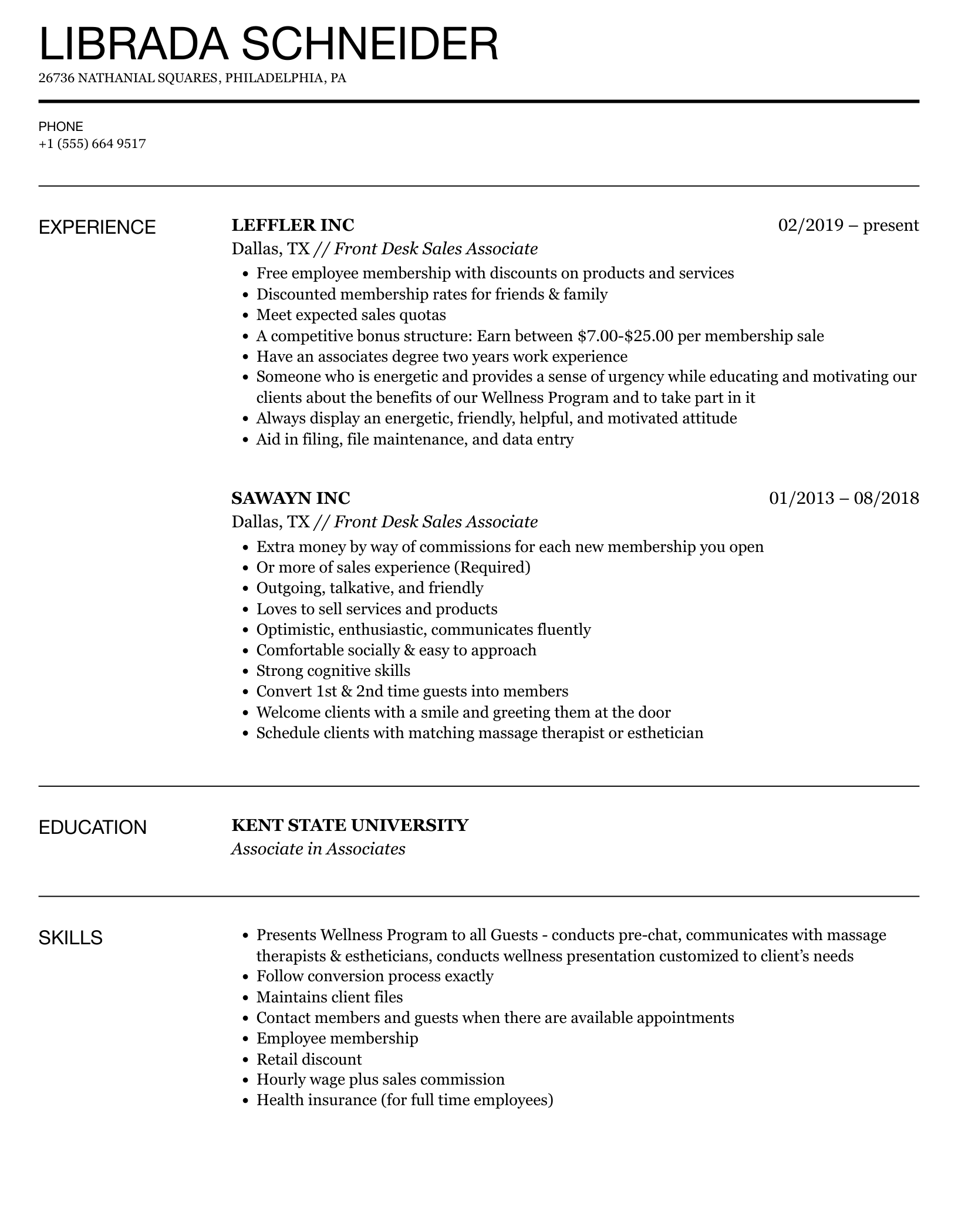 Front Desk Sales Associate Resume Samples Velvet Jobs