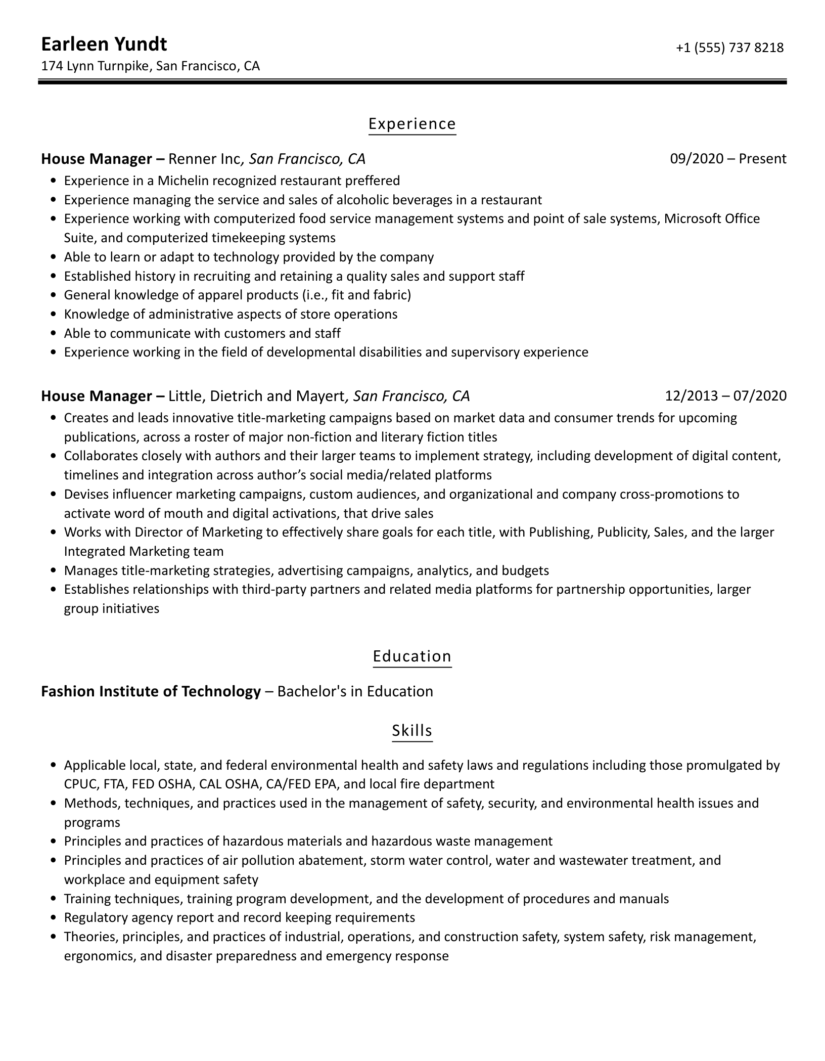 House Manager Resume Samples Velvet Jobs