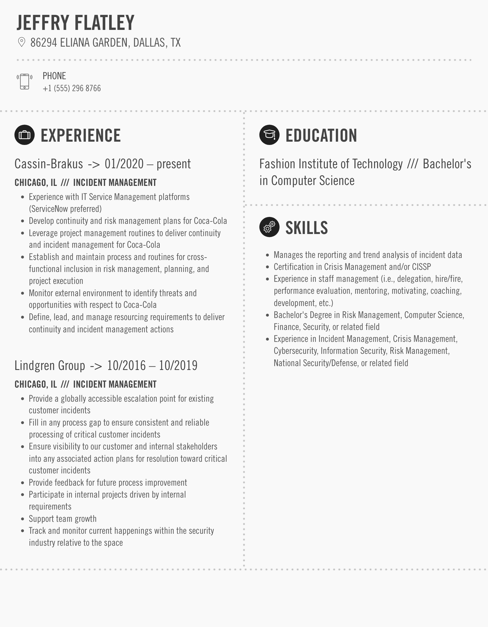 Incident Management Resume Samples Velvet Jobs