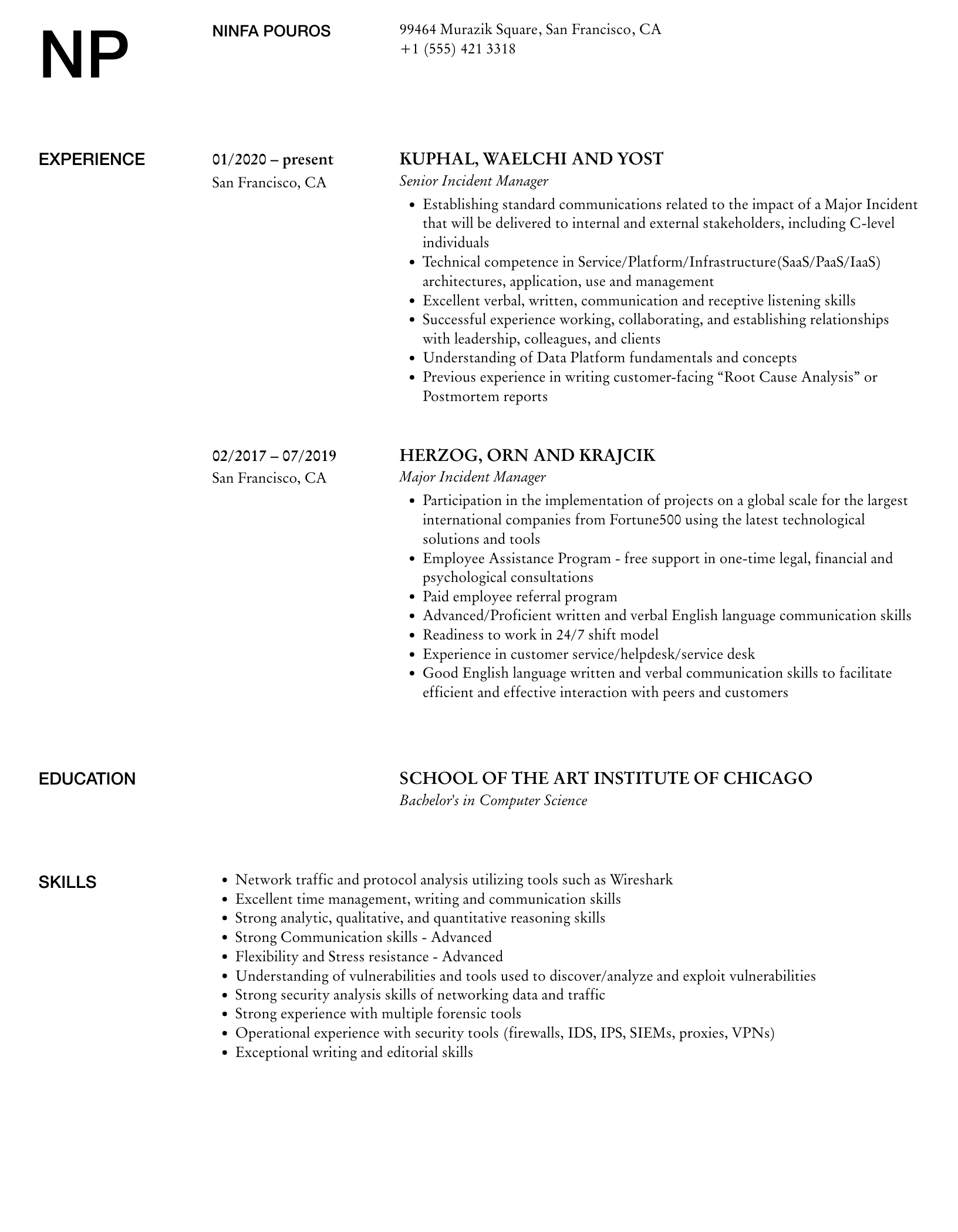Incident Manager Resume Samples Velvet Jobs