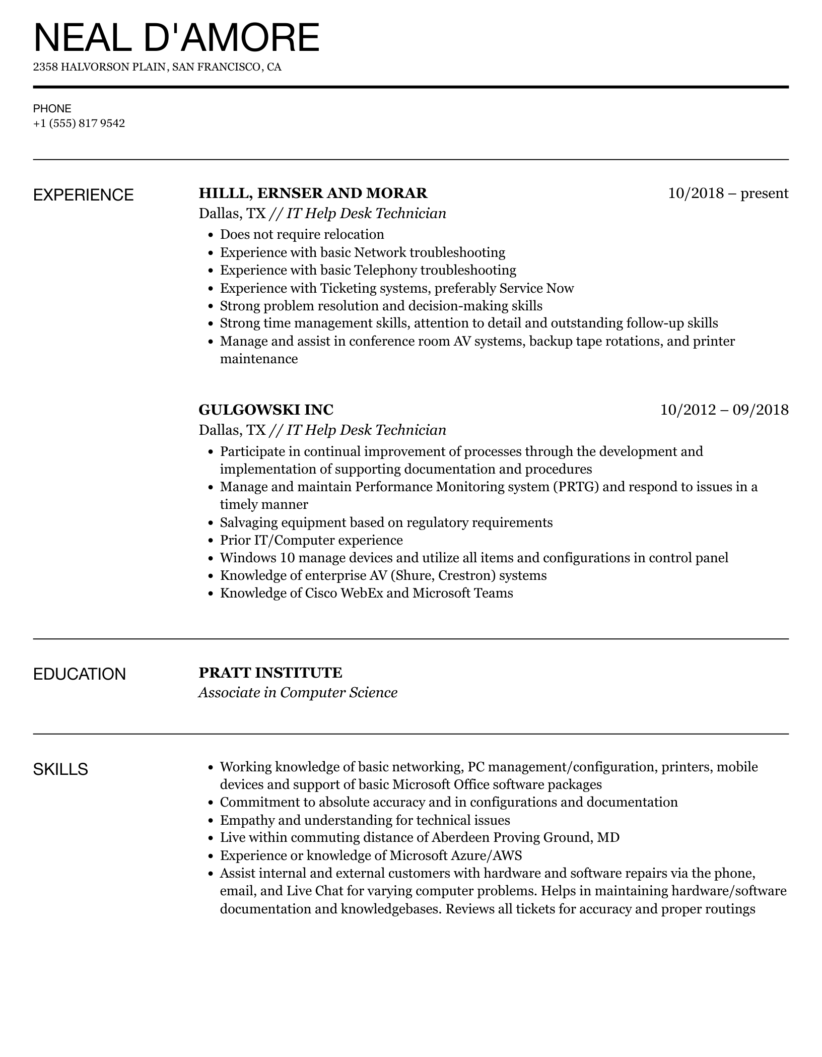 it help desk resume examples