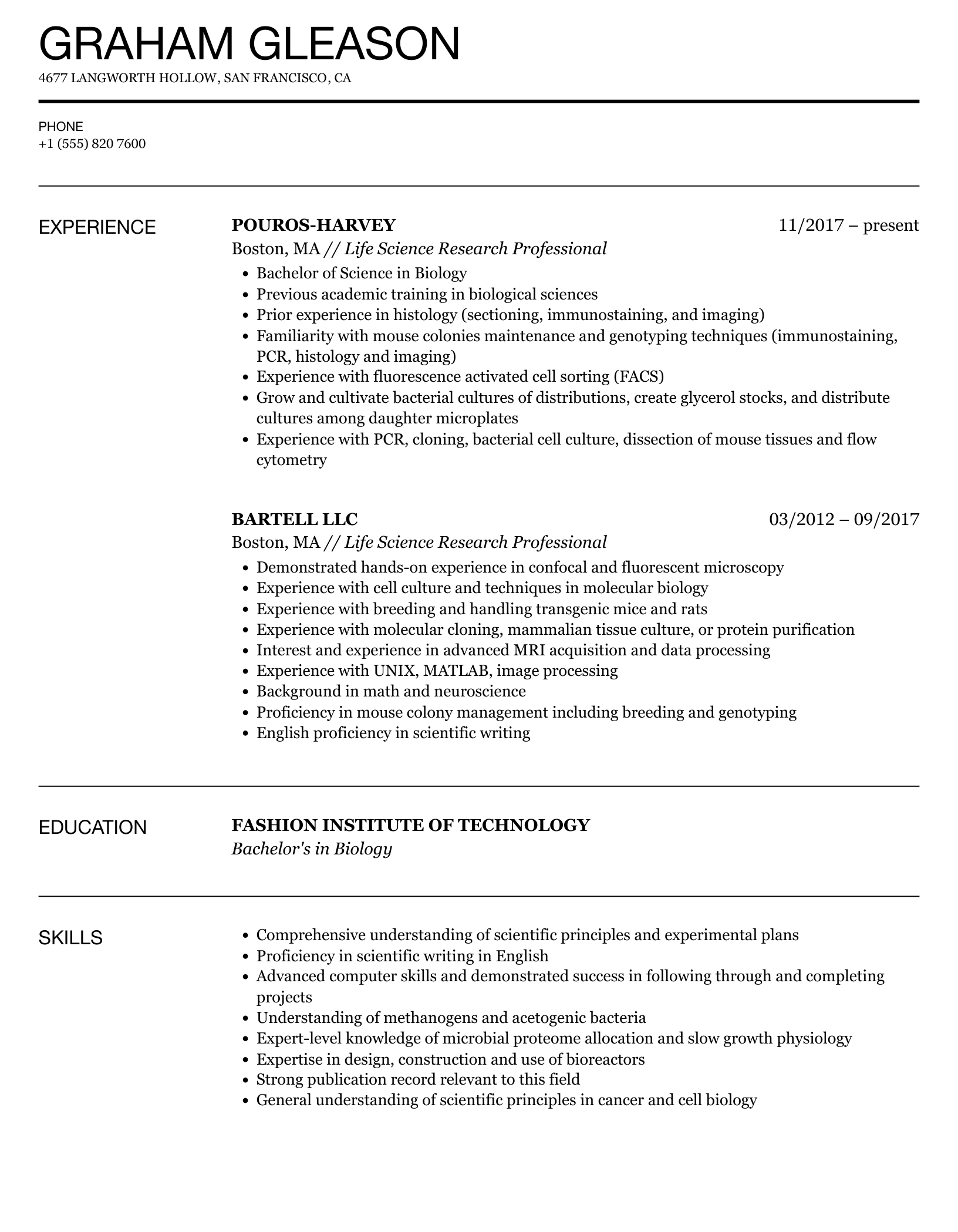 science research skills resume