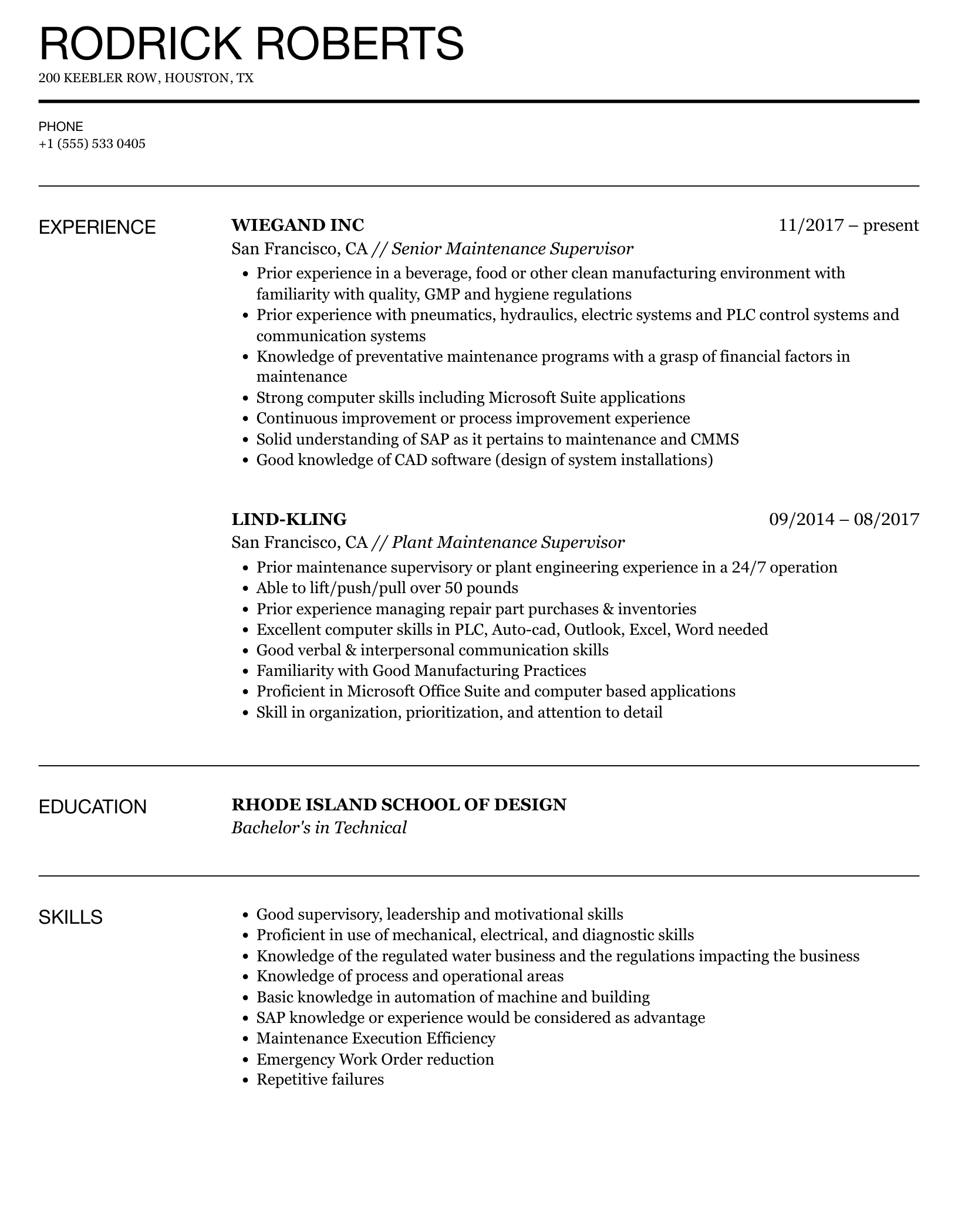 Maintenance Supervisor Resume Samples Velvet Jobs