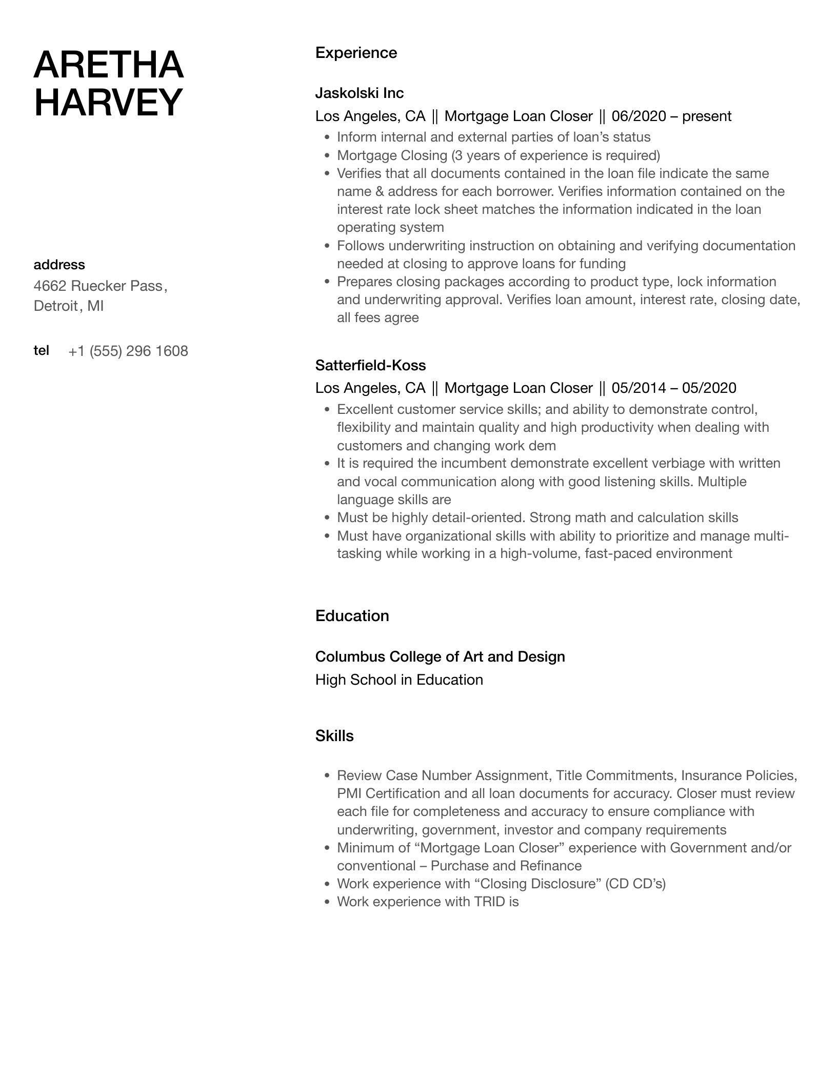 Mortgage Loan Closer Resume Samples Velvet Jobs