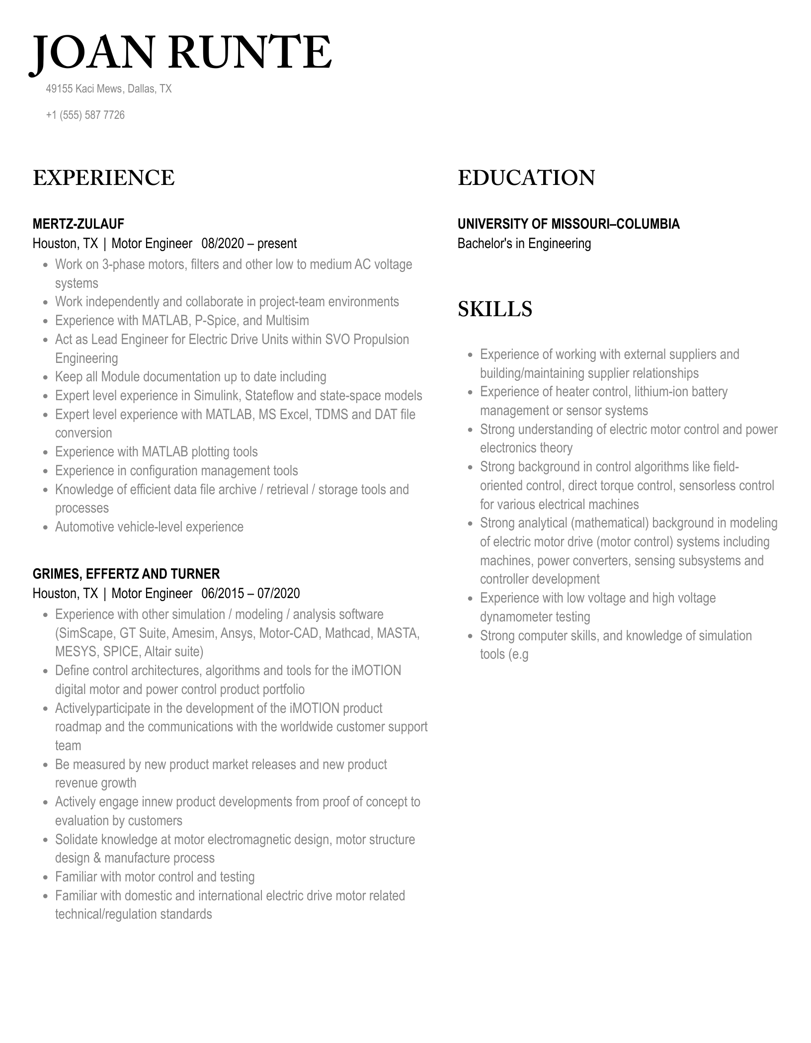Motor Engineer Resume Samples VelvetJobs