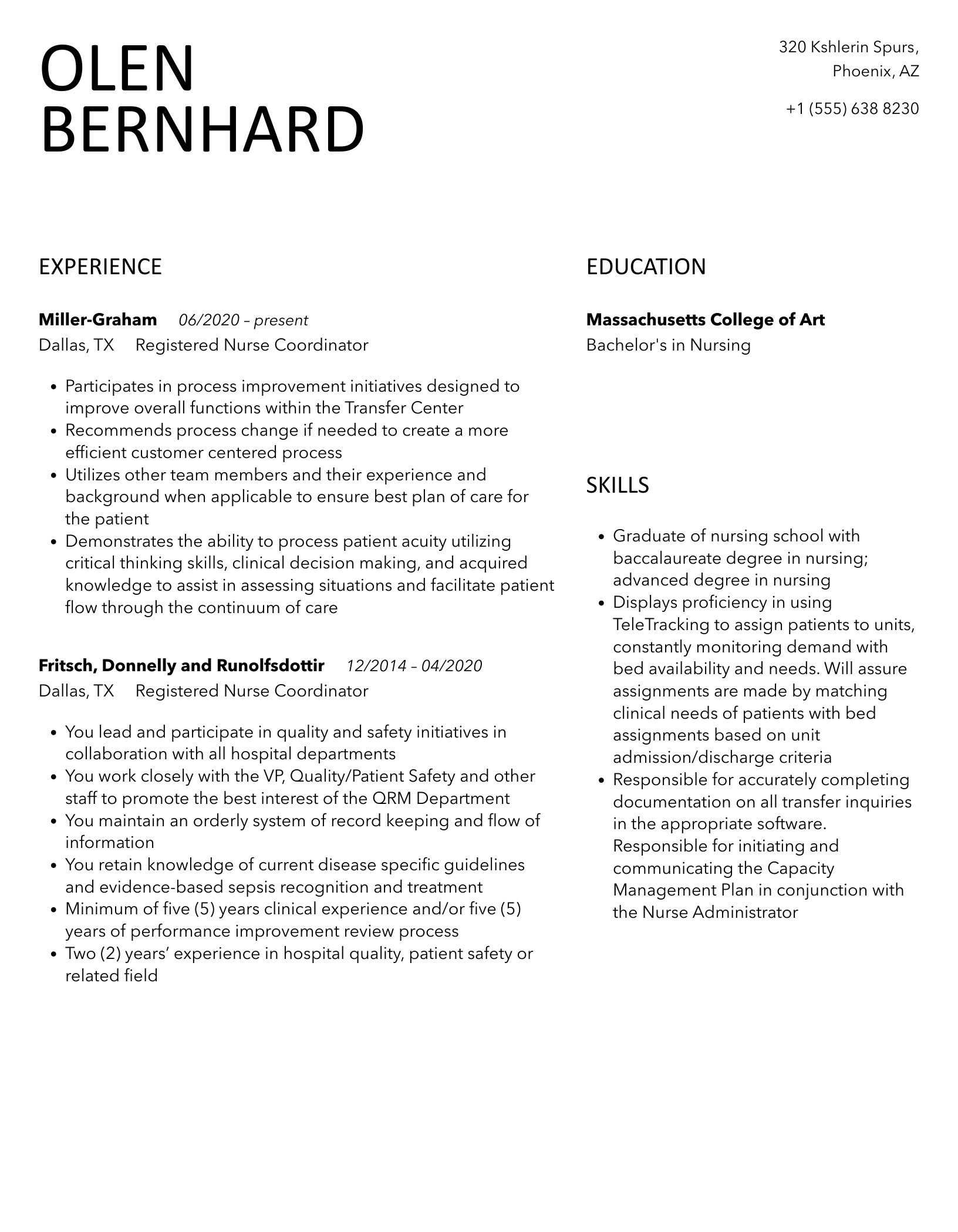 Registered Nurse Coordinator Resume Sample