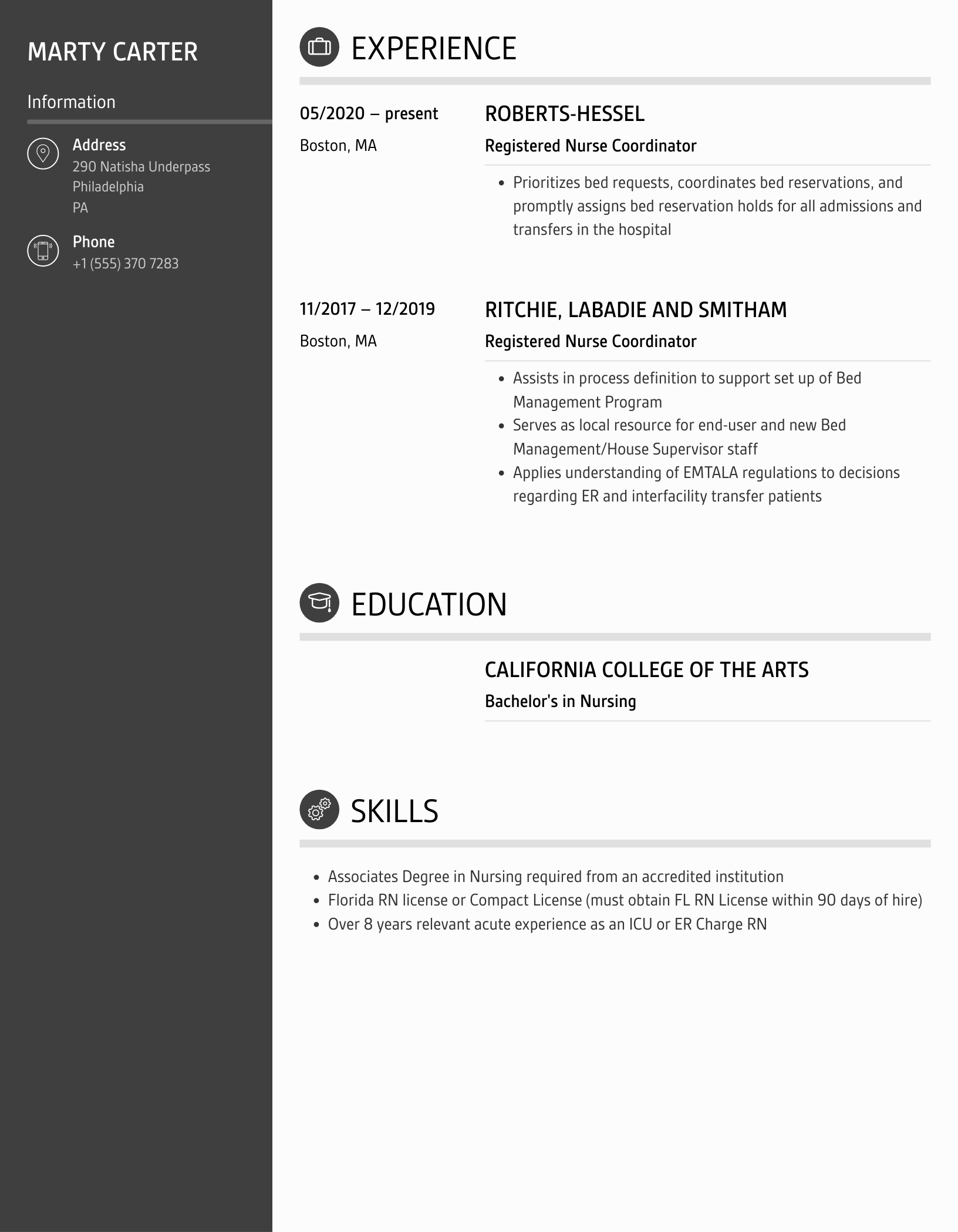 Registered Nurse Coordinator Resume Sample