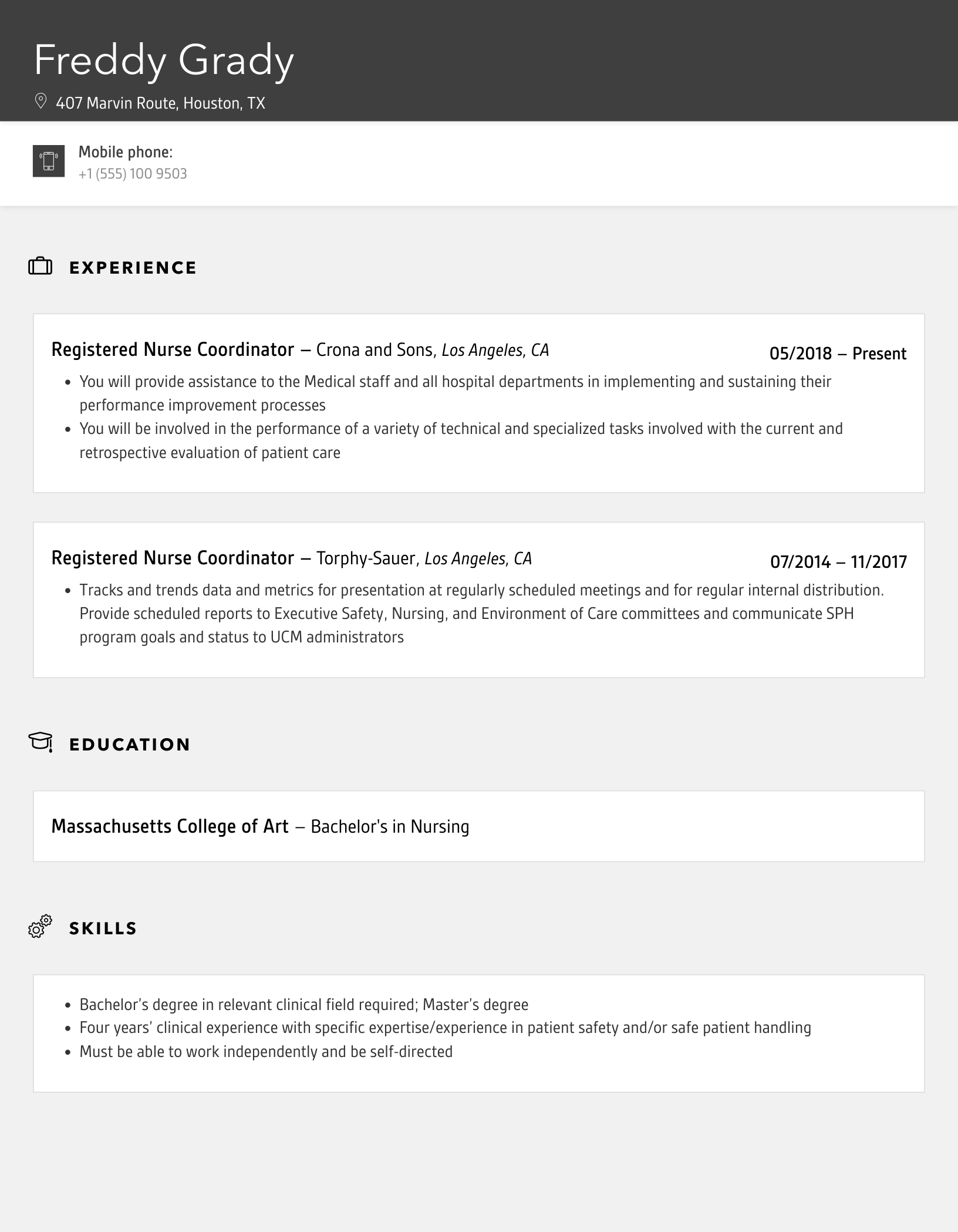Registered Nurse Coordinator Resume Sample