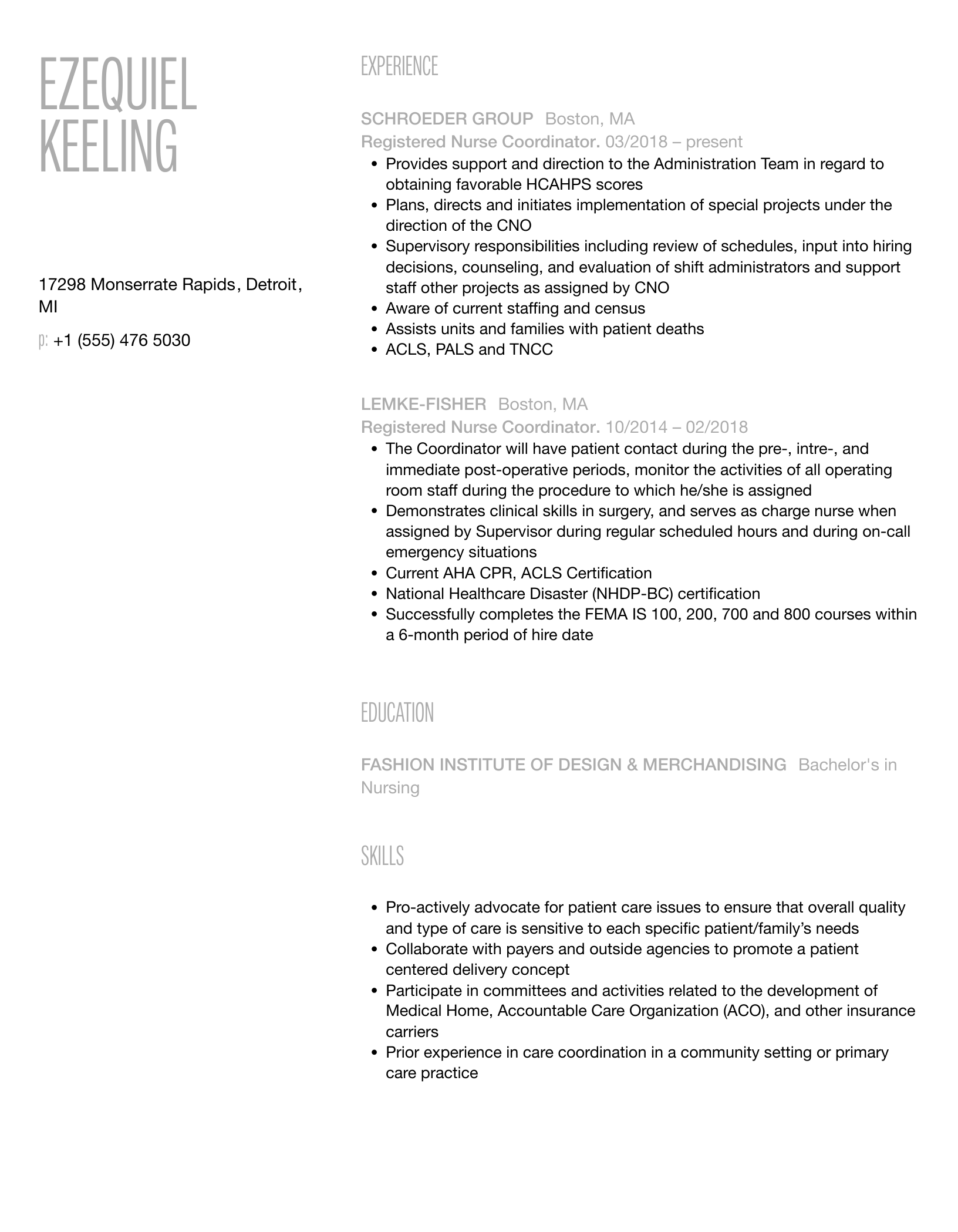 Registered Nurse Coordinator Resume Sample