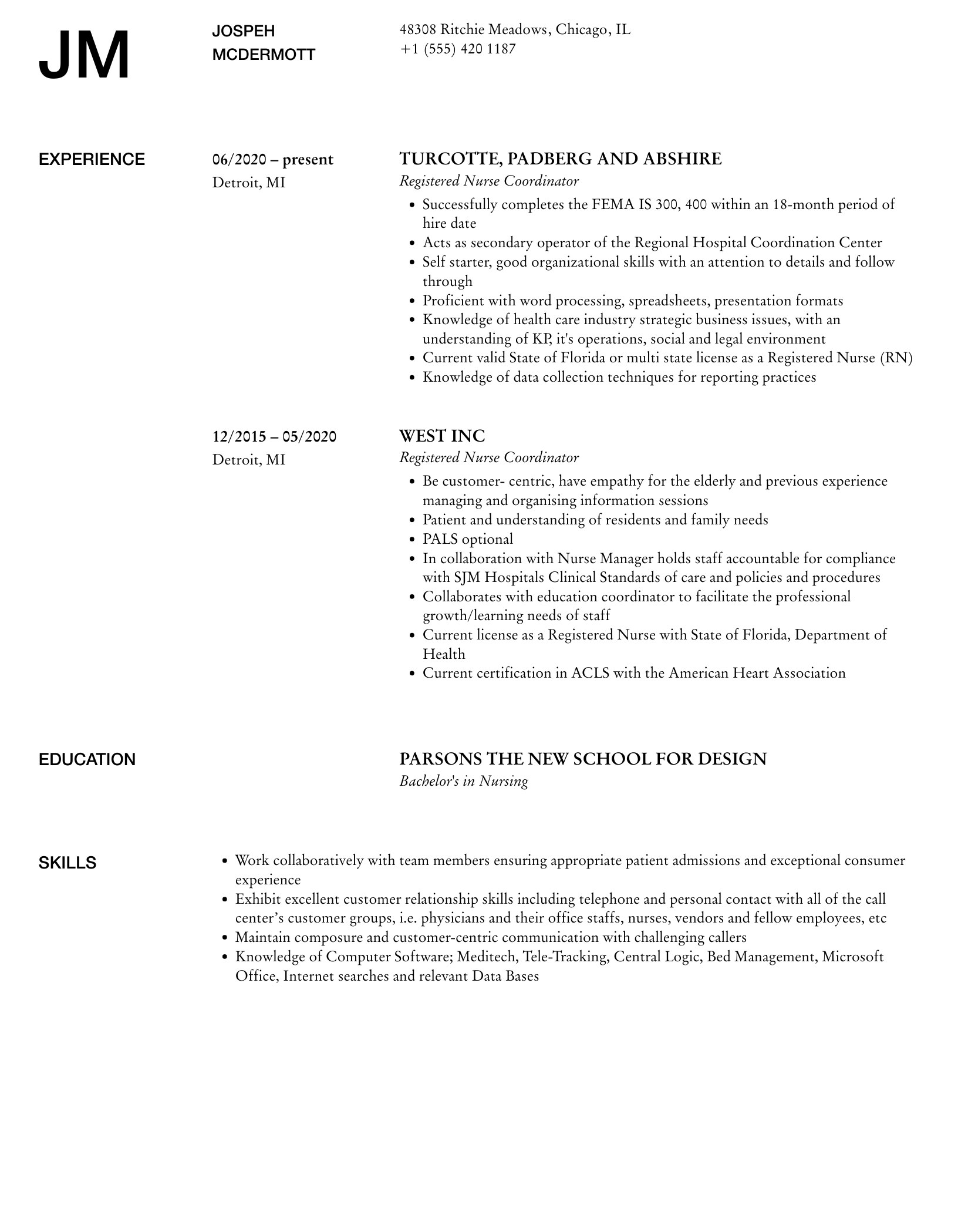 Registered Nurse Coordinator Resume Sample