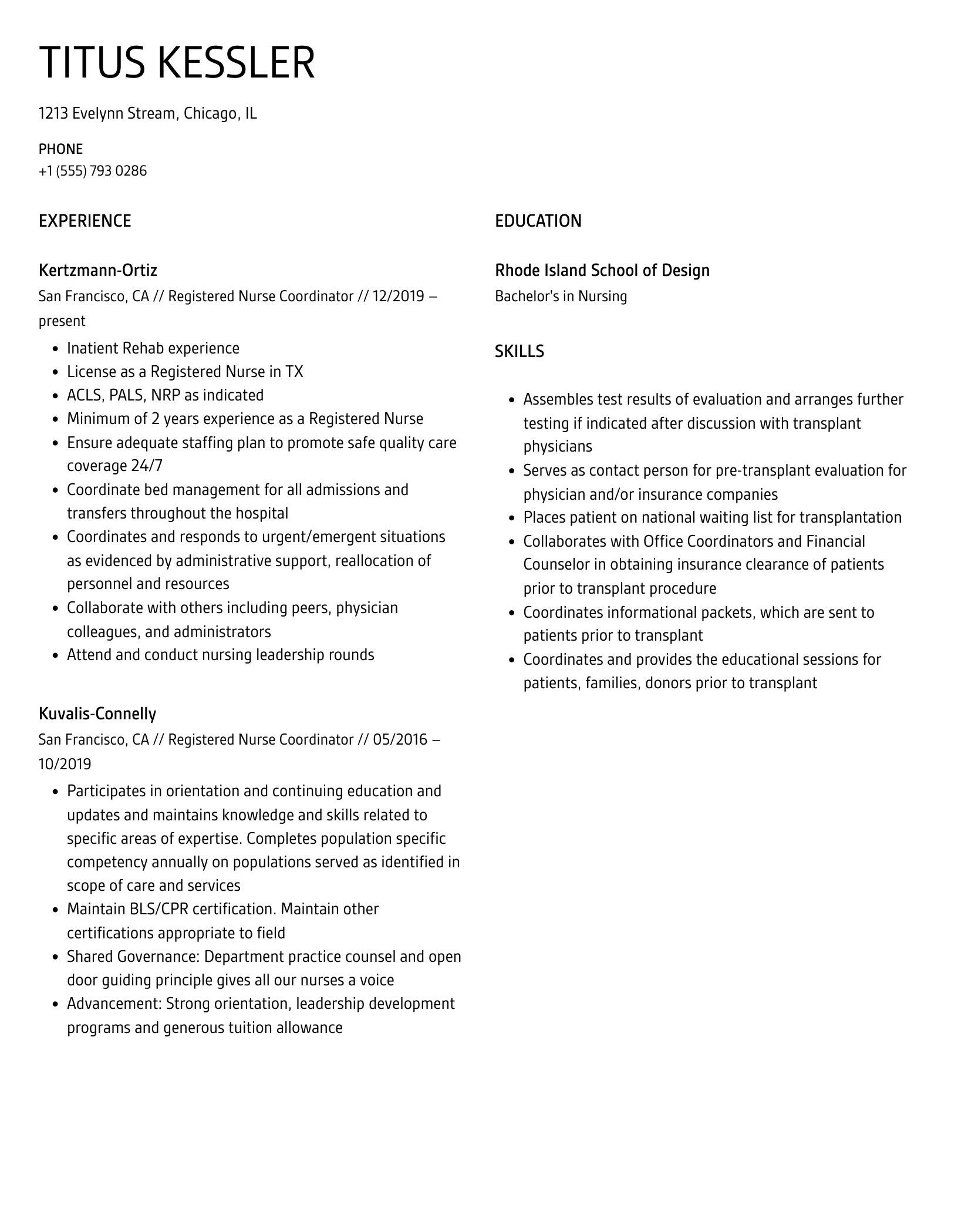 Registered Nurse Coordinator Resume Sample