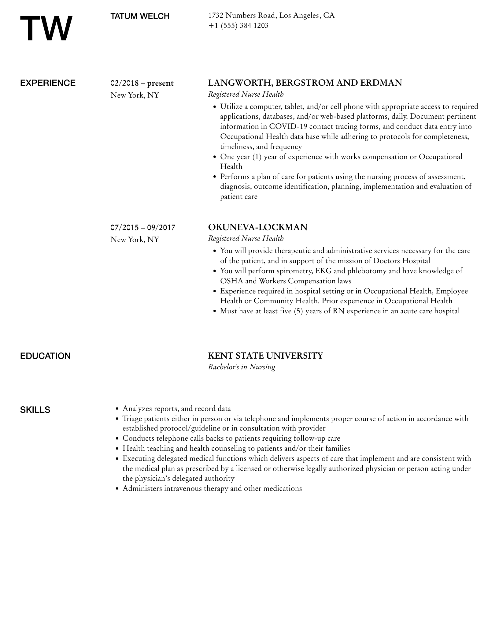 Registered Nurse Health Resume Sample