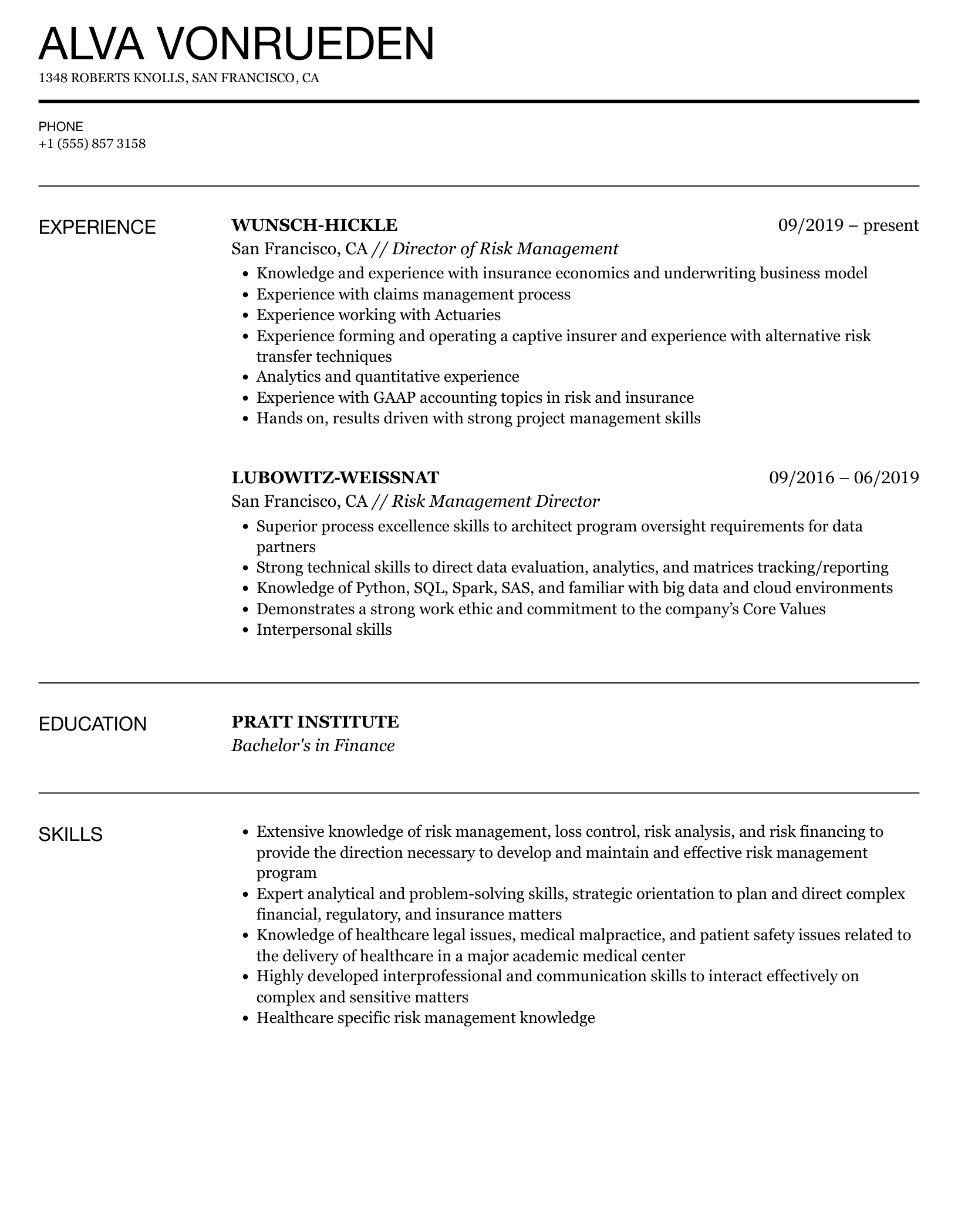 Risk Management Resume Samarmeo