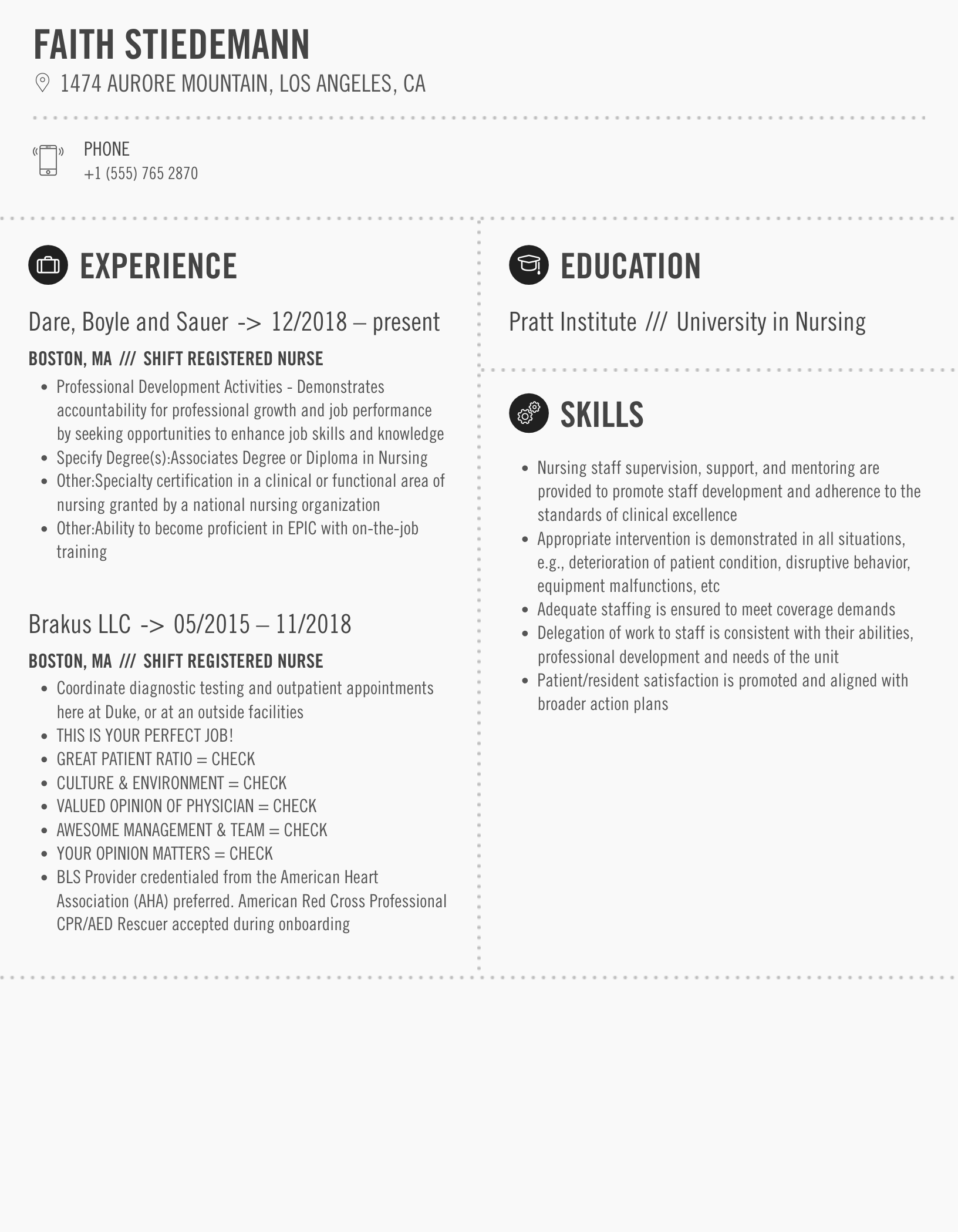 Shift Registered Nurse Resume Sample