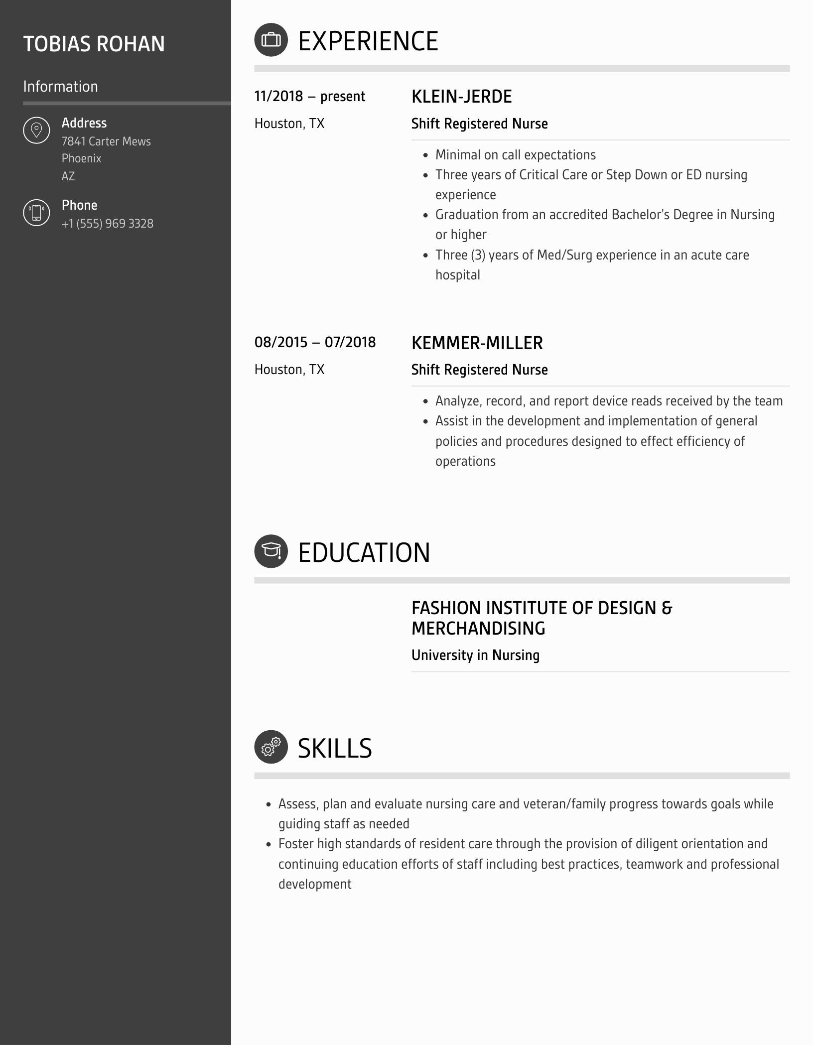 Shift Registered Nurse Resume Sample