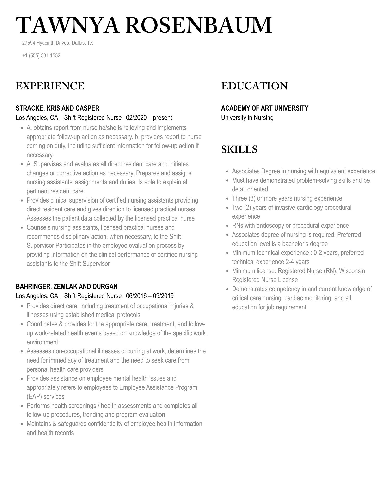 Shift Registered Nurse Resume Sample