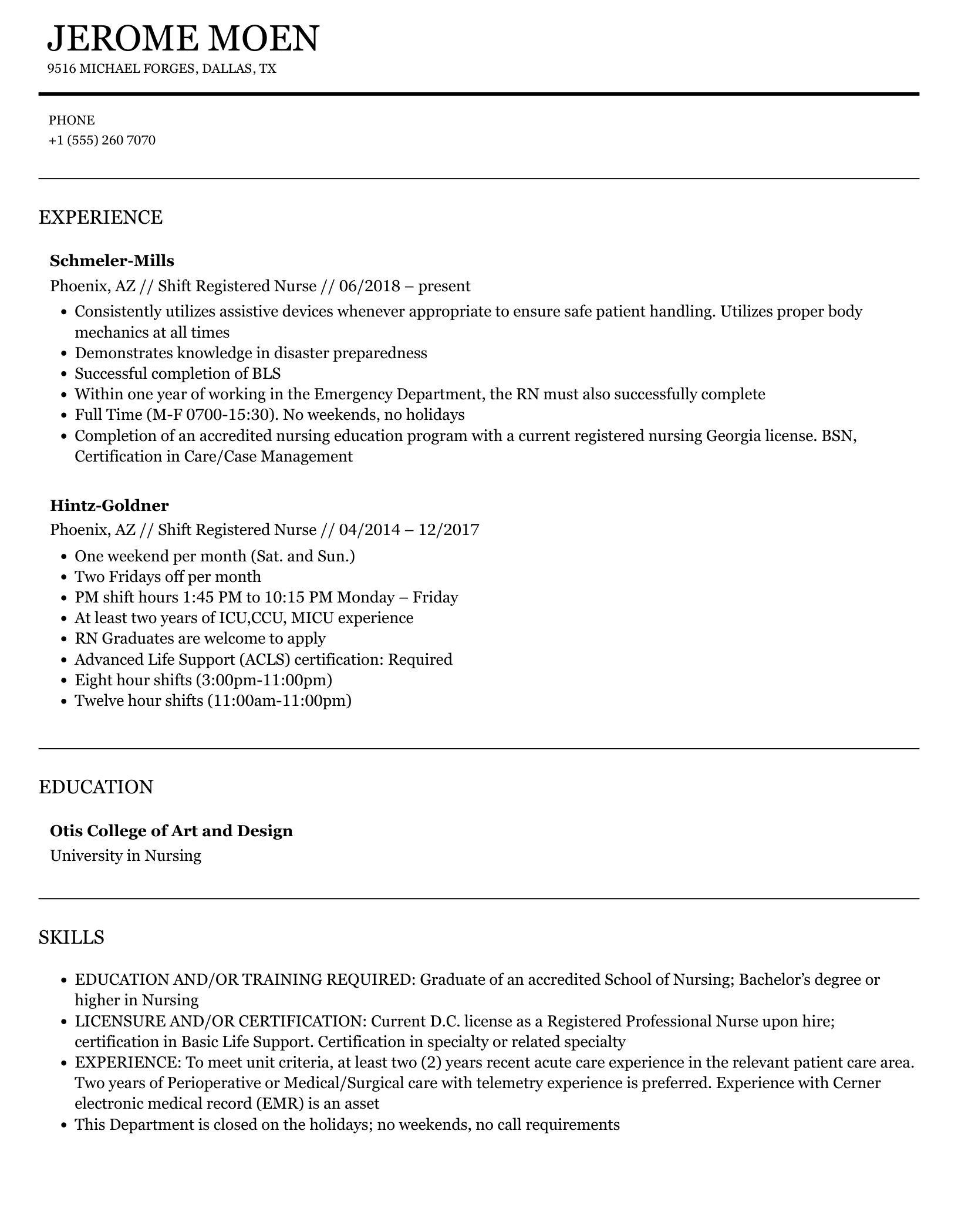 Shift Registered Nurse Resume Sample