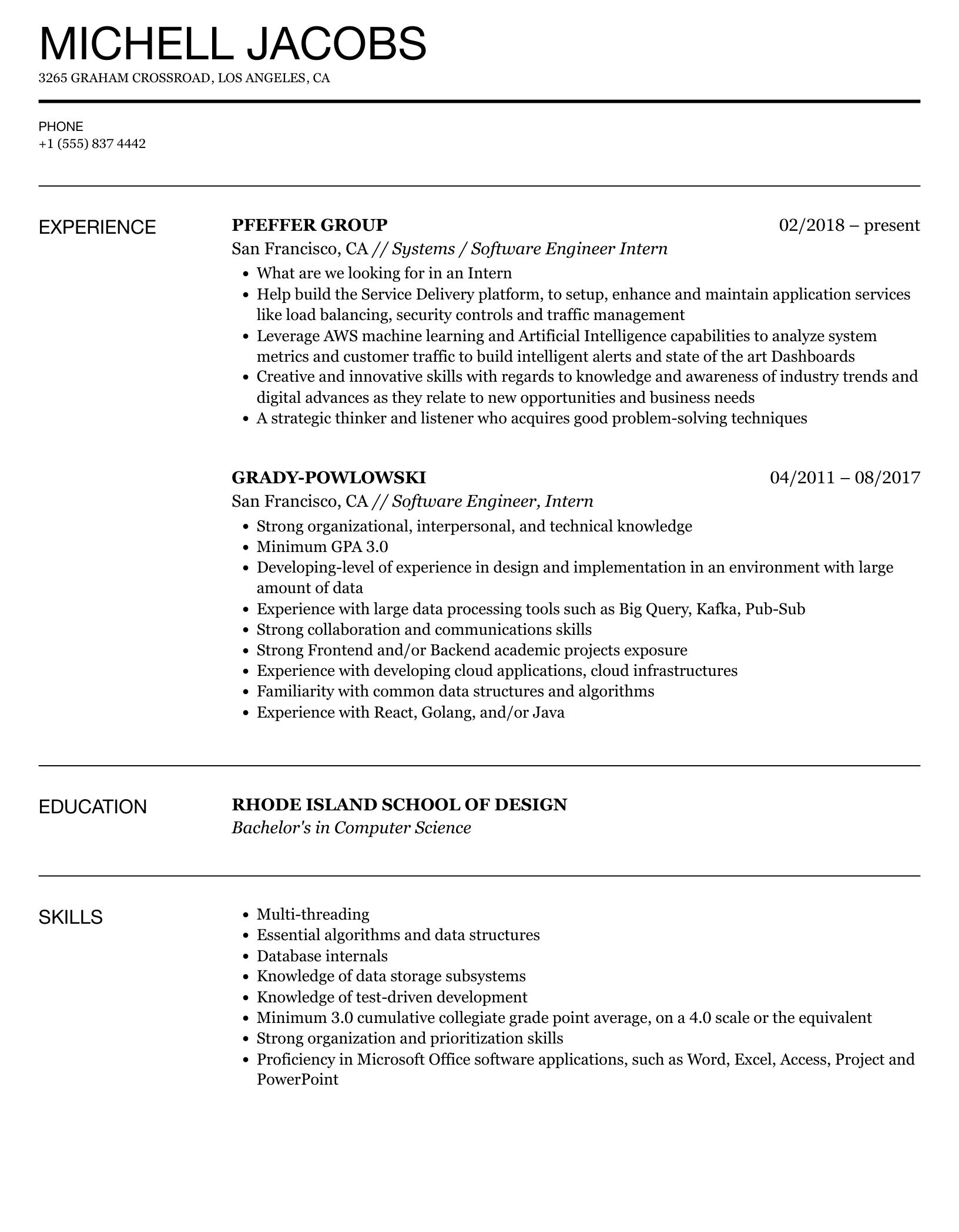 Software Engineer Intern Resume Template prntbl