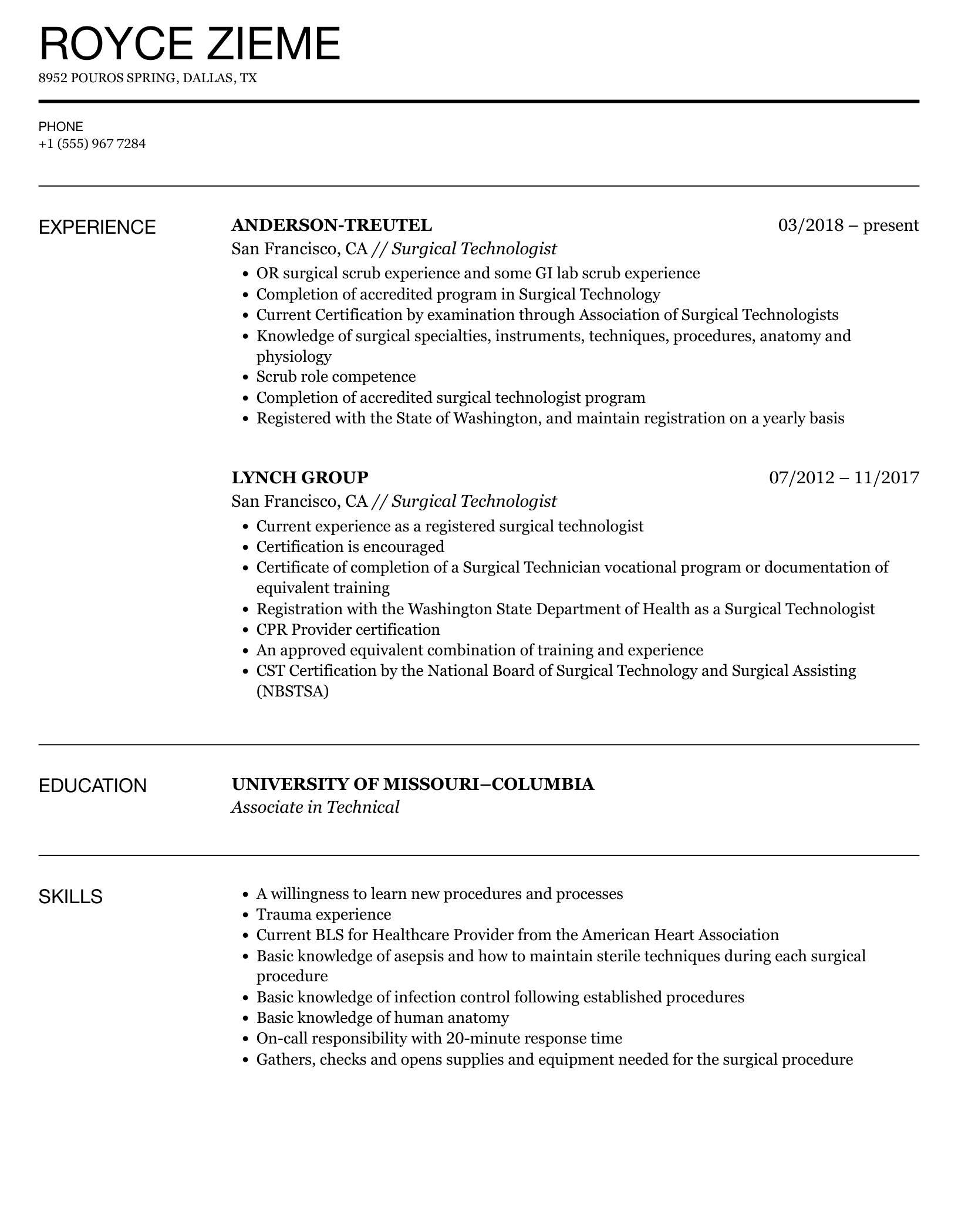 Surgical Technologist Resume Templates Gentlepaws2010 Blog